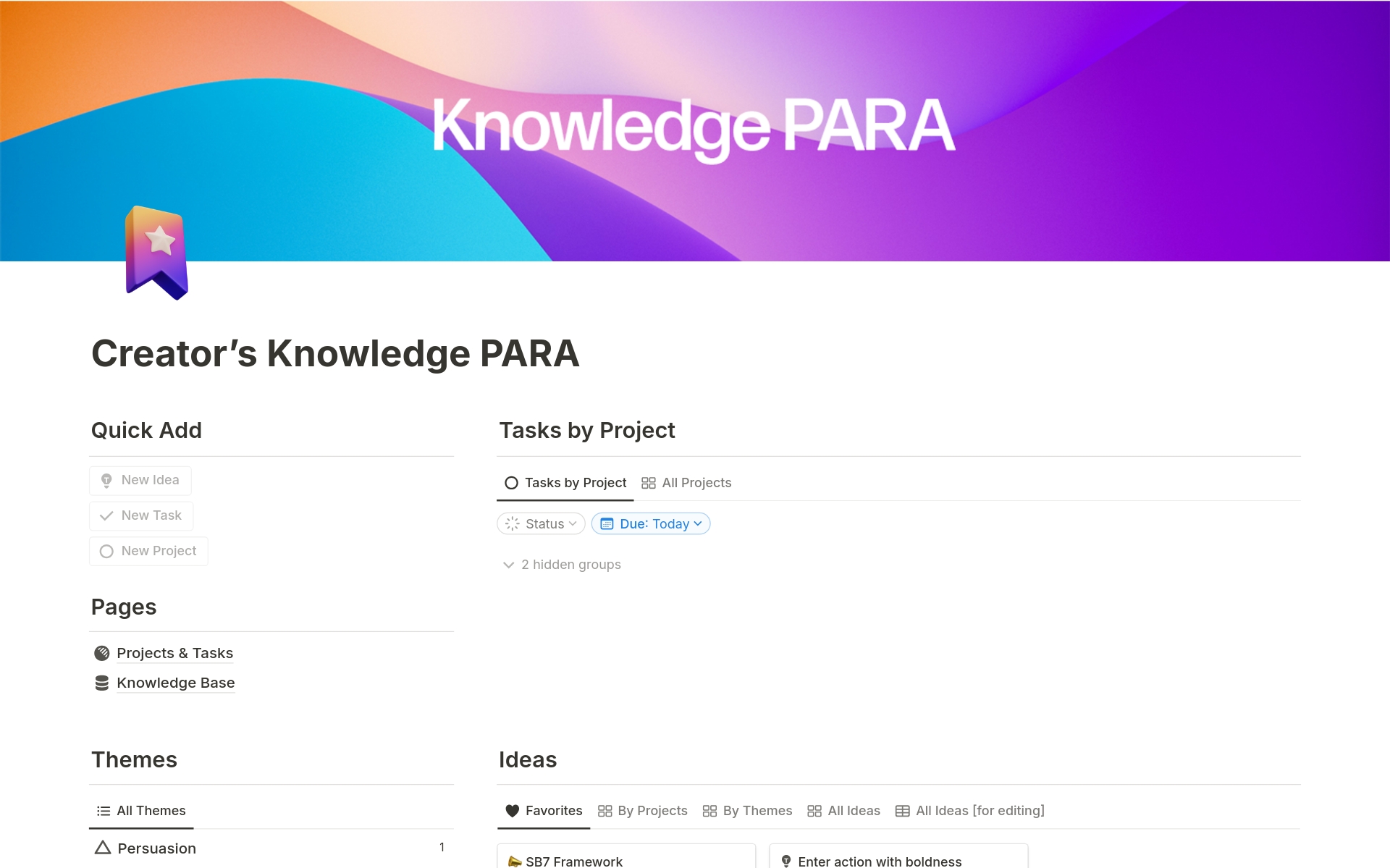 A template preview for Creator's Knowledge PARA
