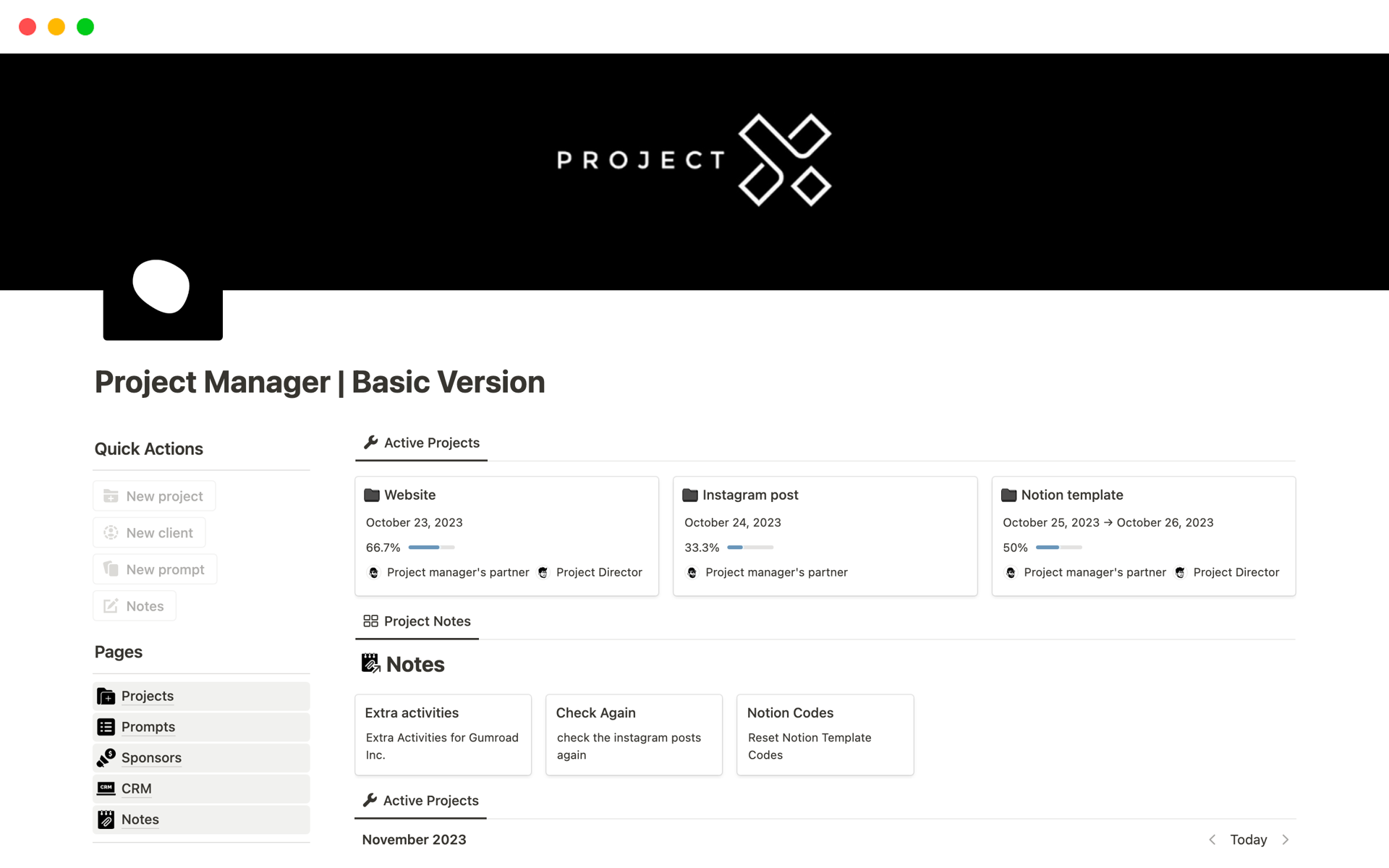 A template preview for Project Manager | Basic Version