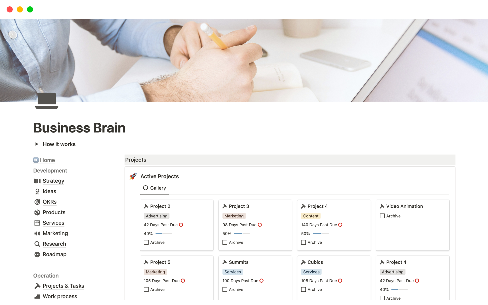 A template preview for Business Brain
