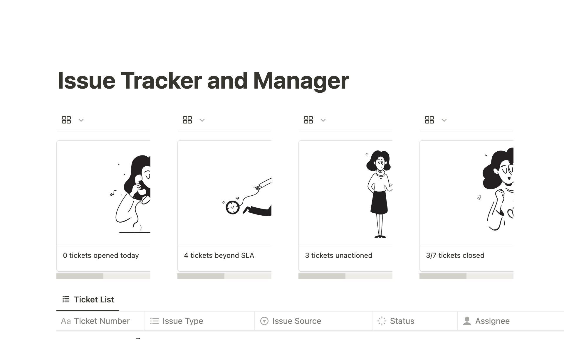 Vista previa de plantilla para Notion Issue Tracker and Manager