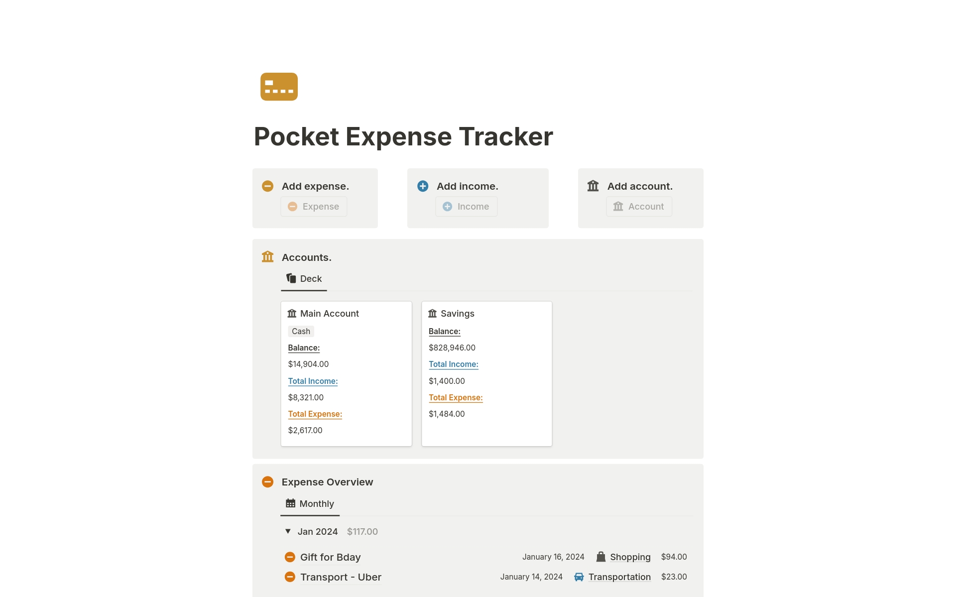 Pocket Expense Tracker Notion Template