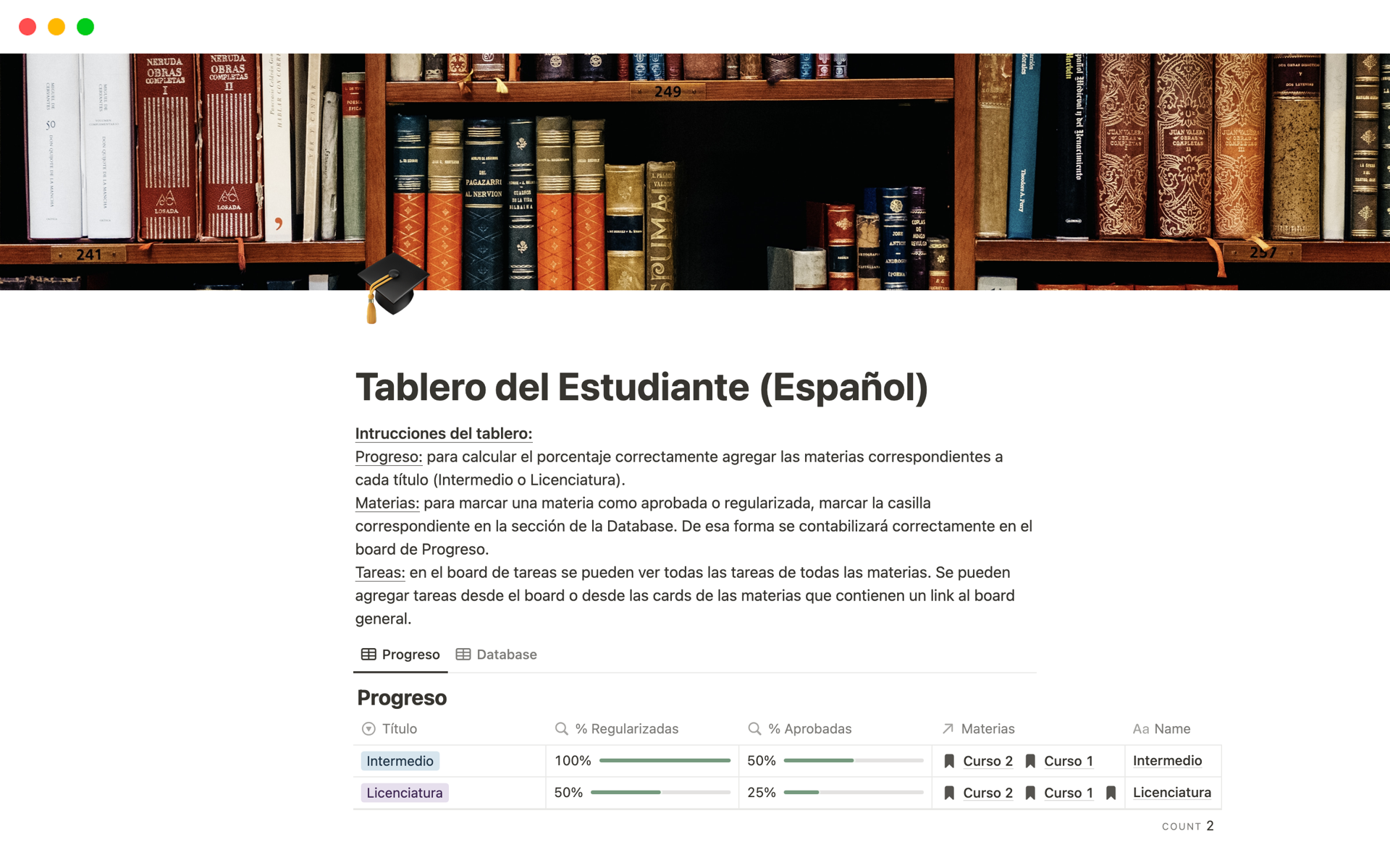 Eine Vorlagenvorschau für Tablero del Estudiante