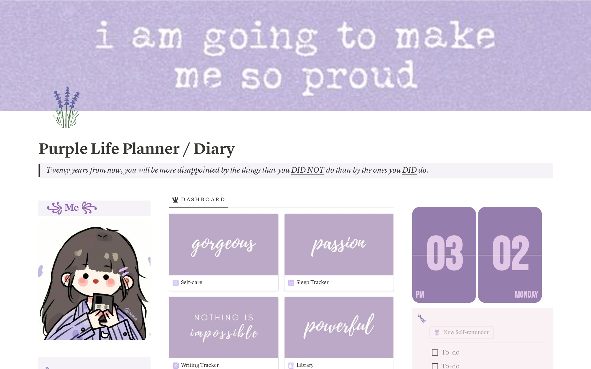 A template preview for Purple Life Planner / Diary
