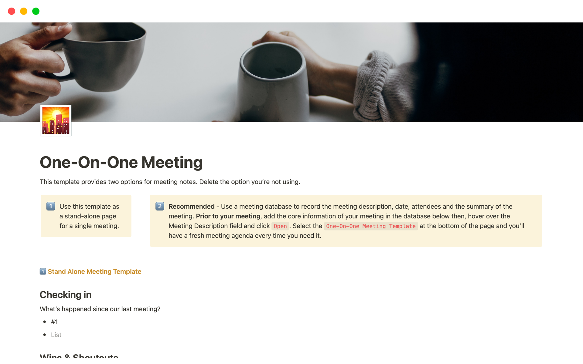 One-On-One Meetingのテンプレートのプレビュー