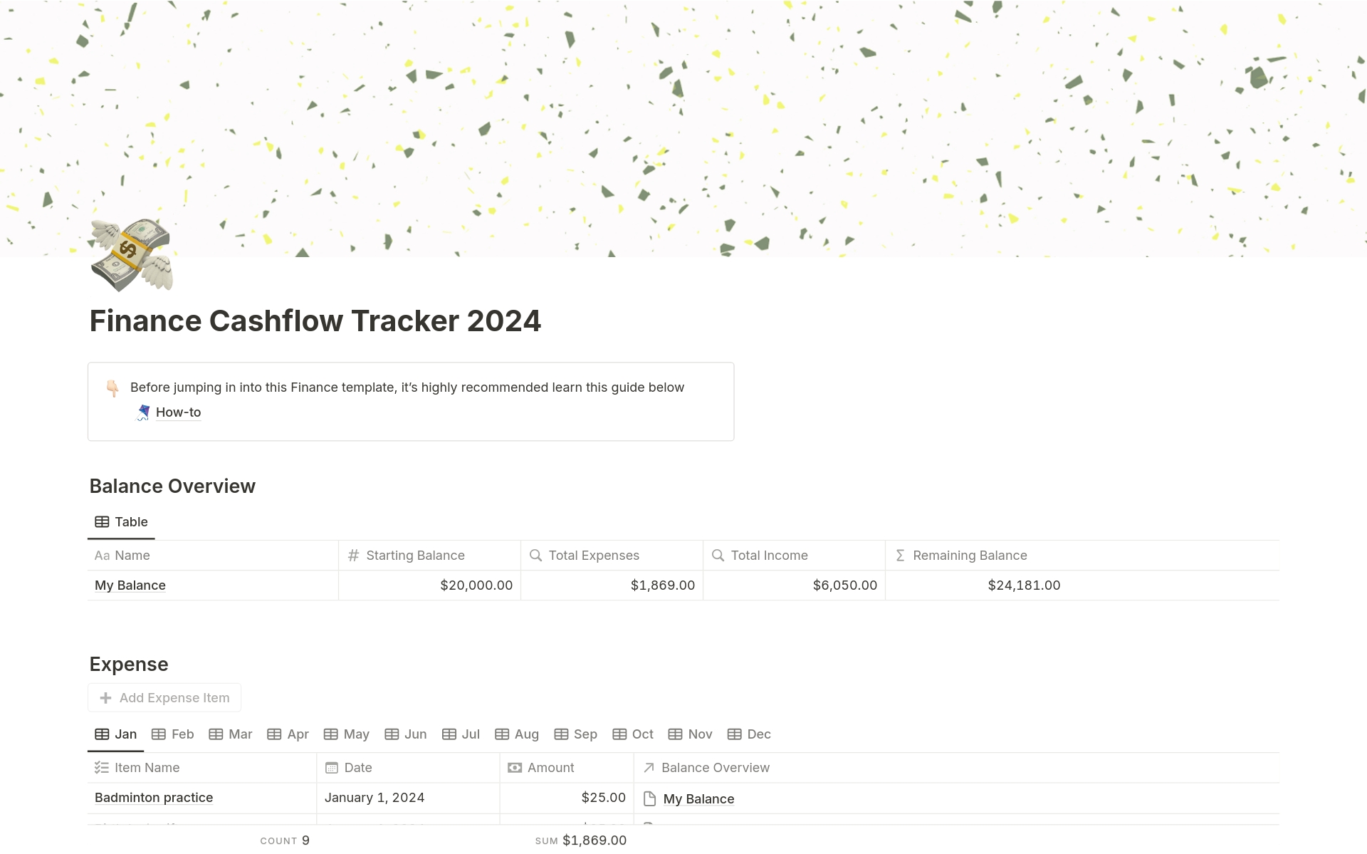A template preview for Finance Cashflow Tracker