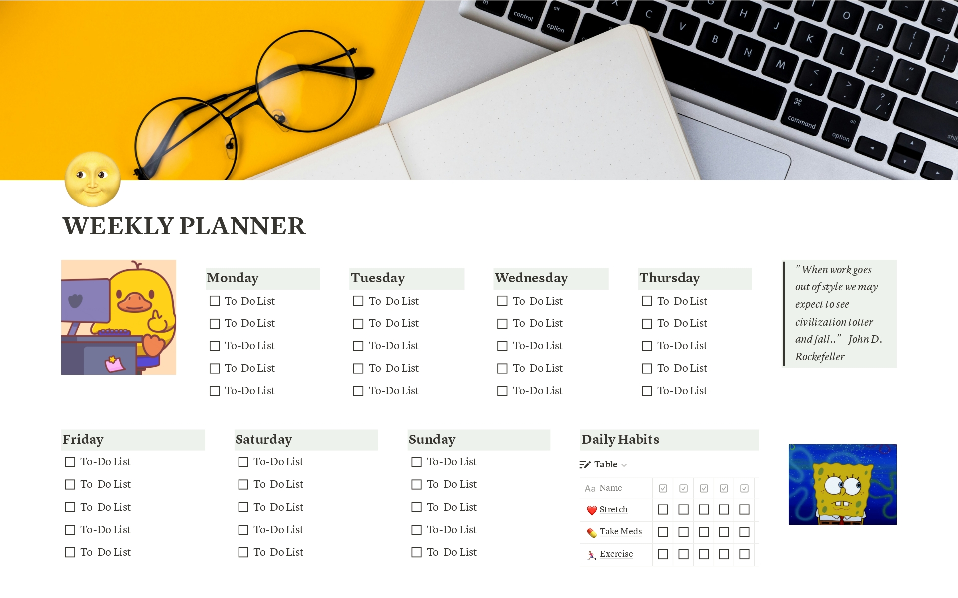 A template preview for WEEKLY PLANNER