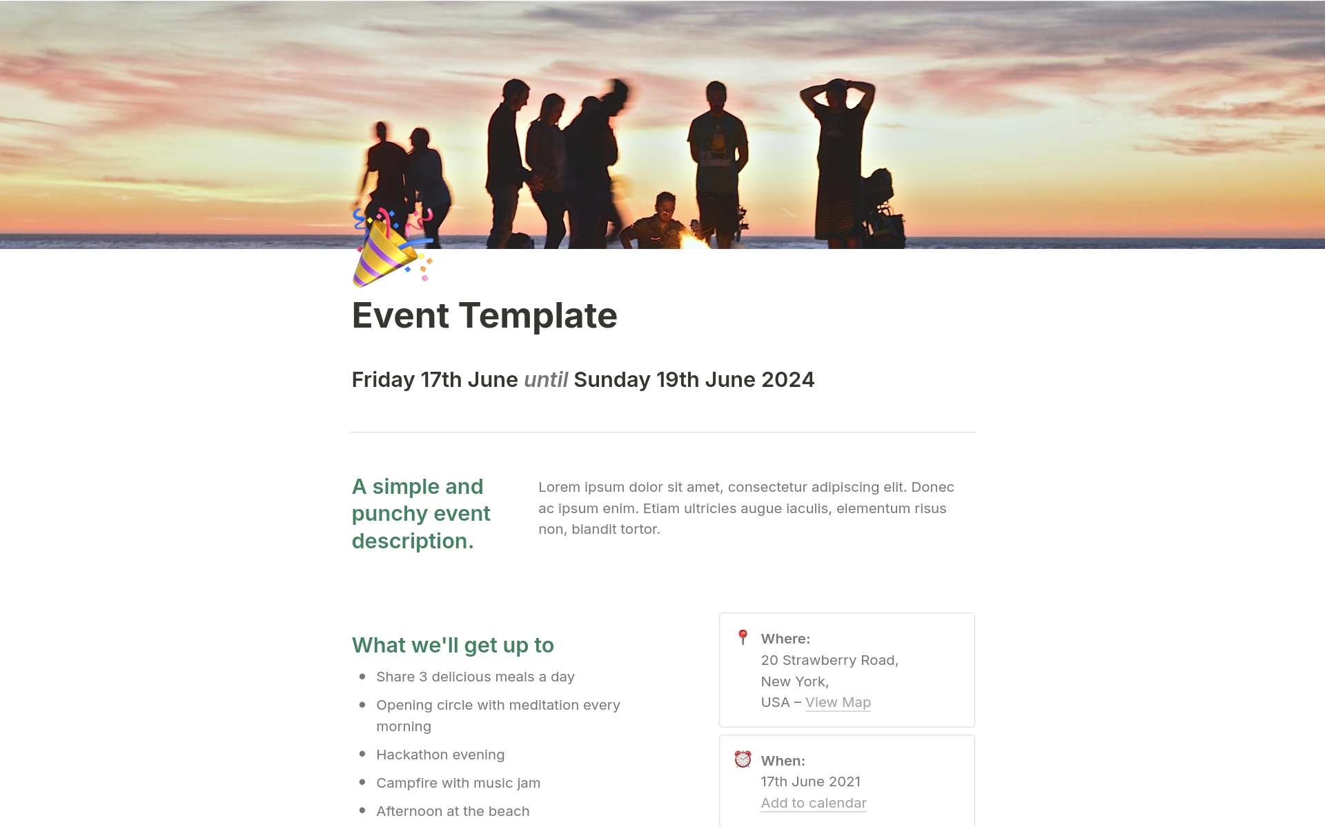 A clean and minimal event site template!