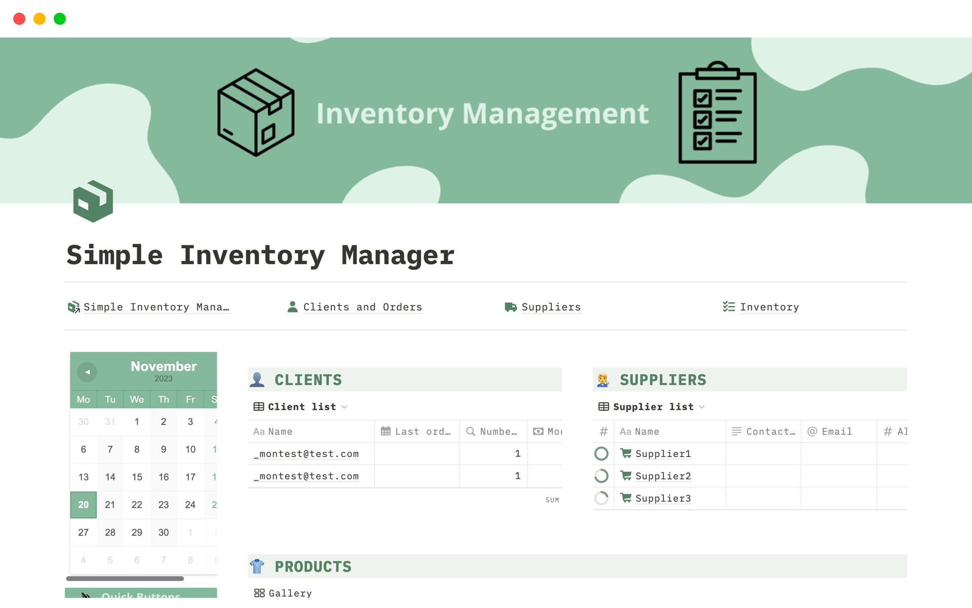 Vista previa de una plantilla para Simple Inventory Manager