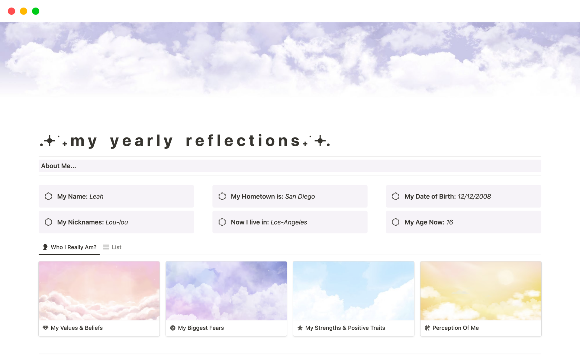 A template preview for Get to Know Yourself Yearly Reflections, That Girl