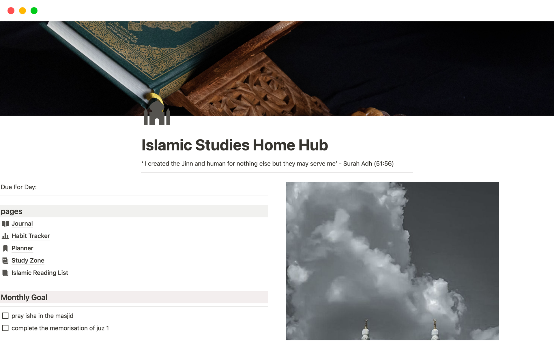 A template preview for Islamic Studies Home Hub
