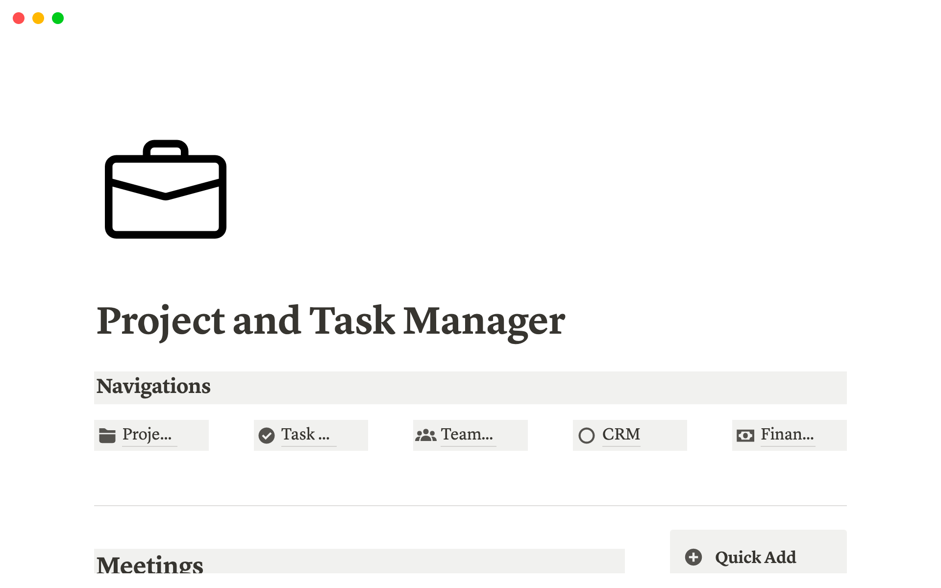 A template preview for Project and Task Manager