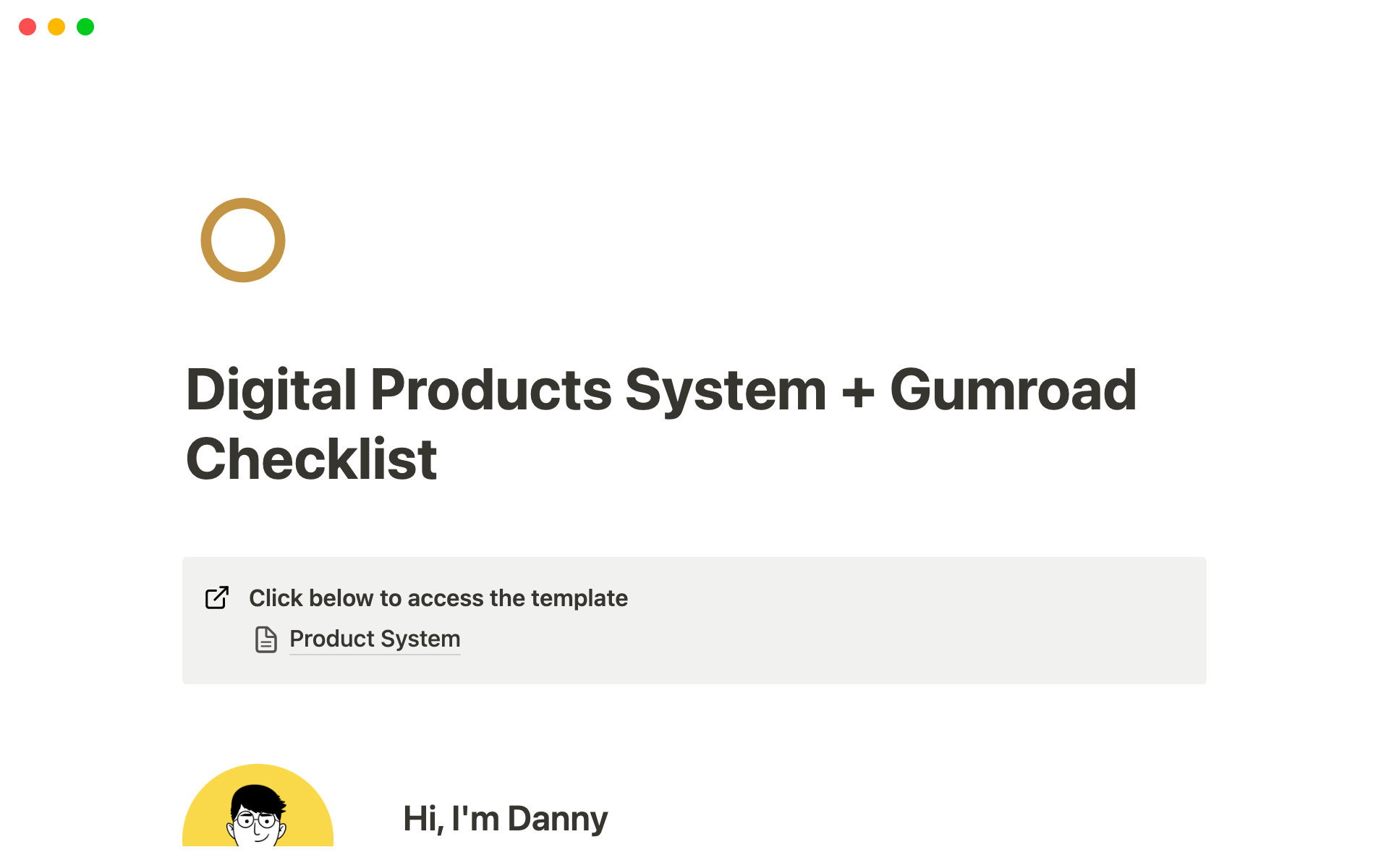 Vista previa de una plantilla para Product System + Gumroad Checklist