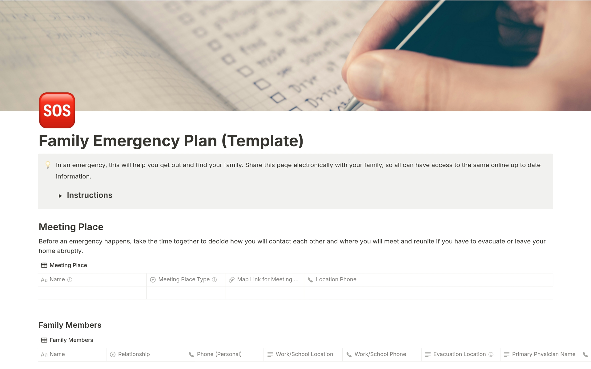 Family Emergency Plan Template by TechSmithery Solutions | Notion ...