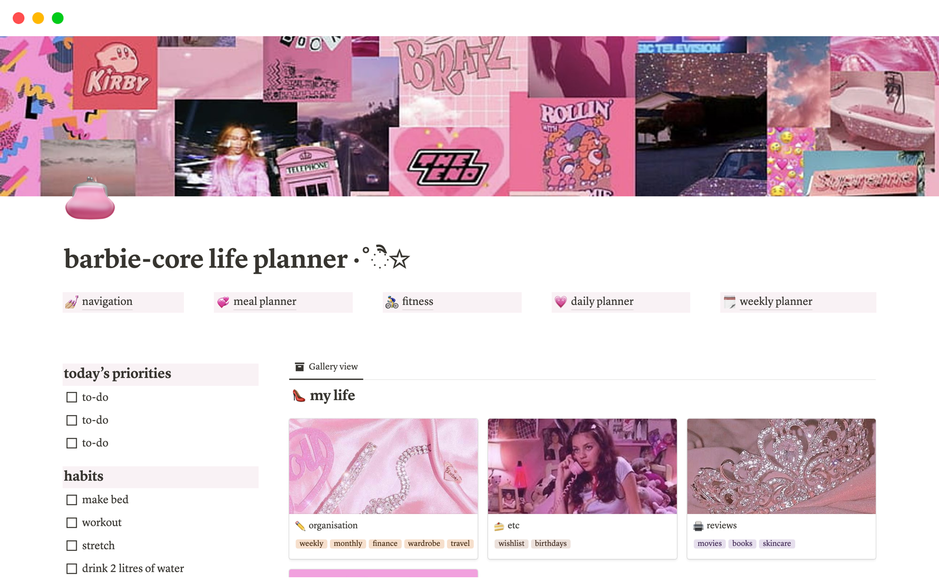 A template preview for barbie-core aesthetic life planner ·˚ੈ✩