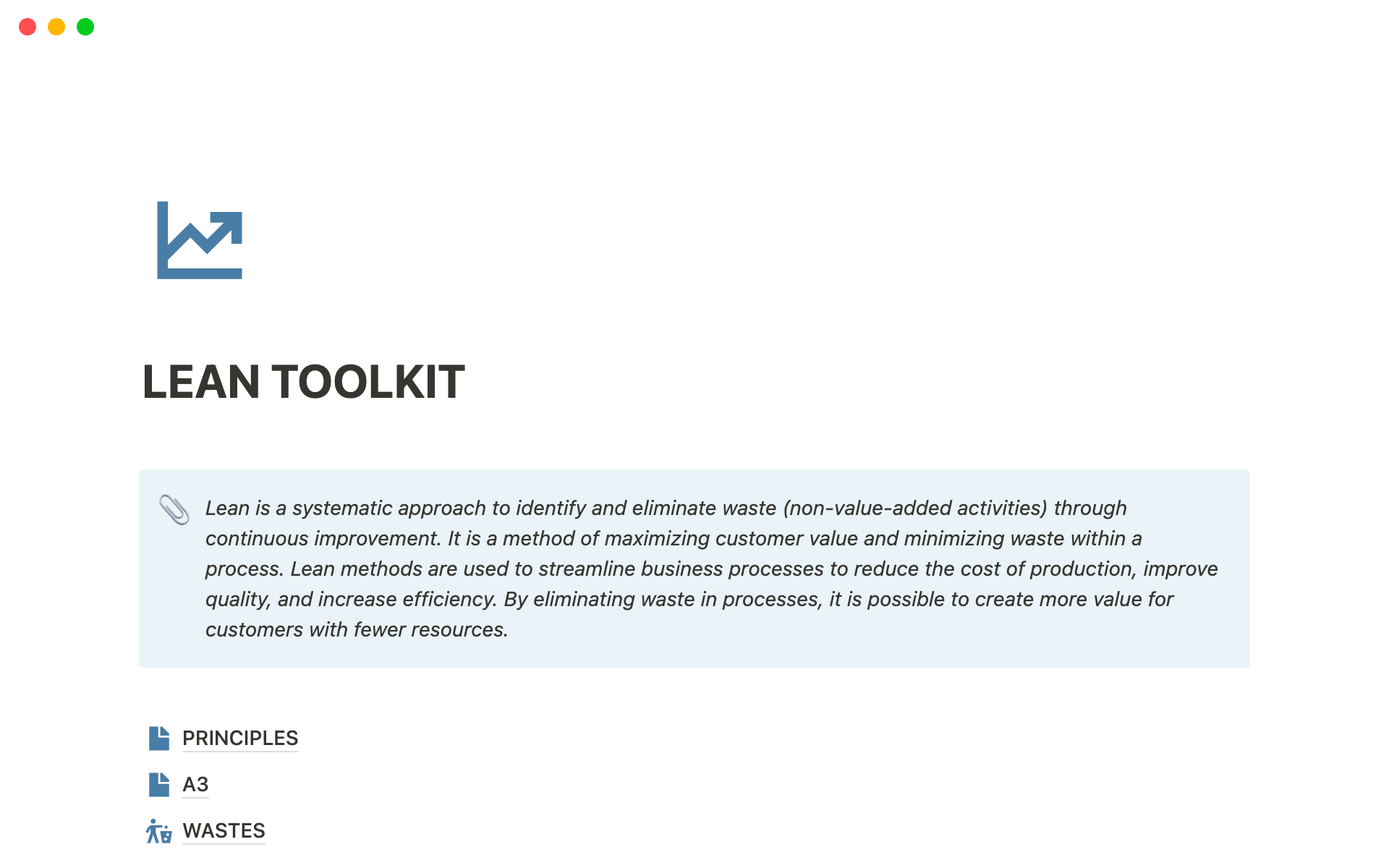 Aperçu du modèle de Beginners Lean Toolkit