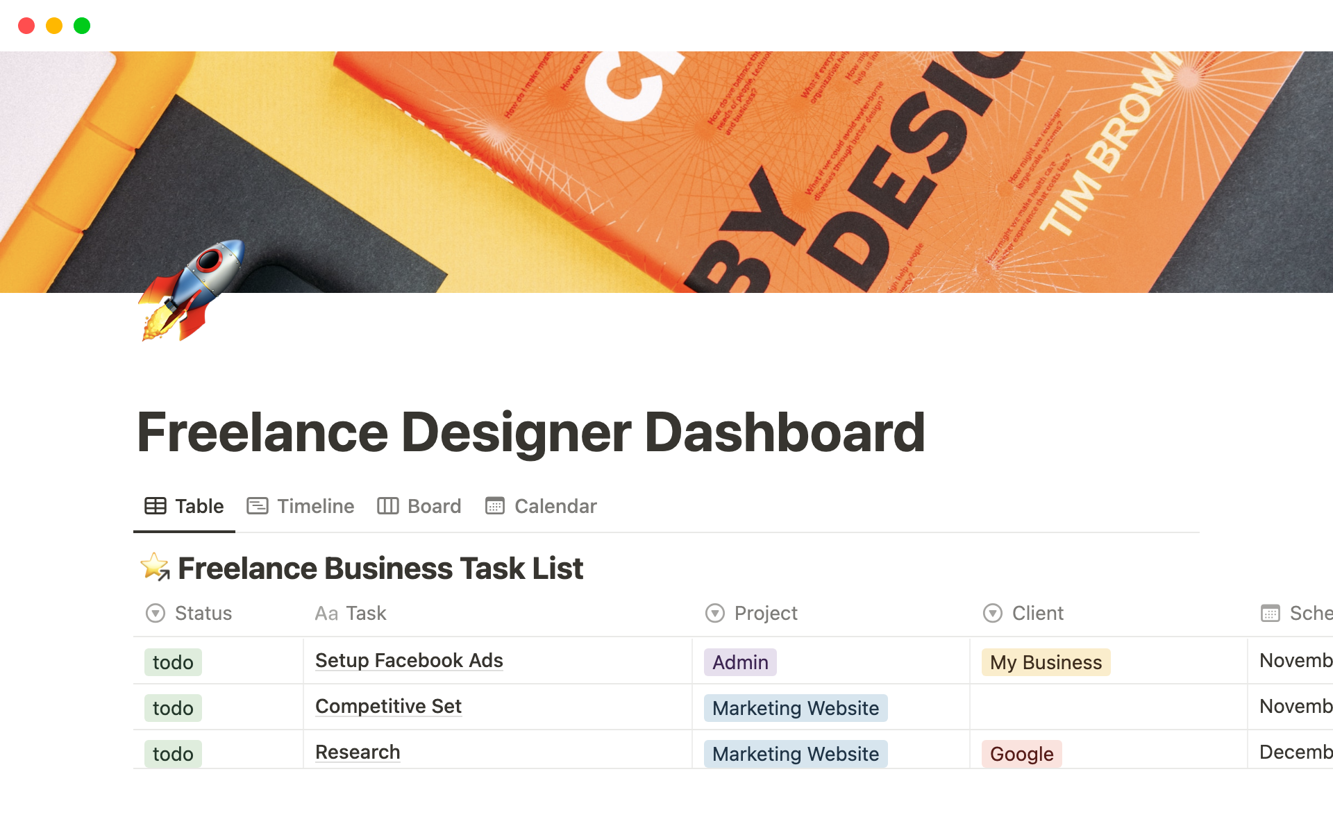 A template preview for Freelance Designer Dashboard