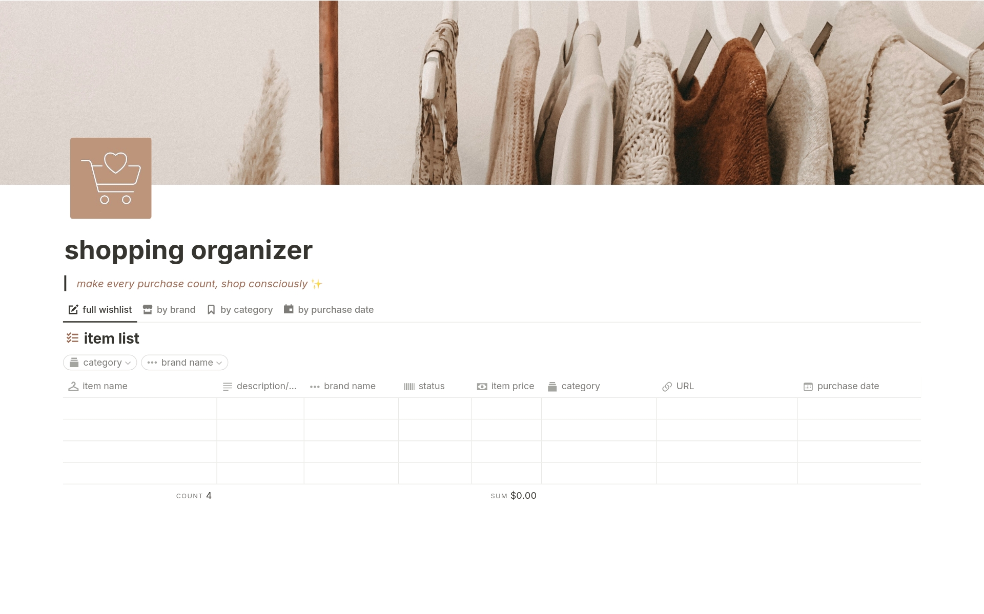 A template preview for shopping wish list organizer