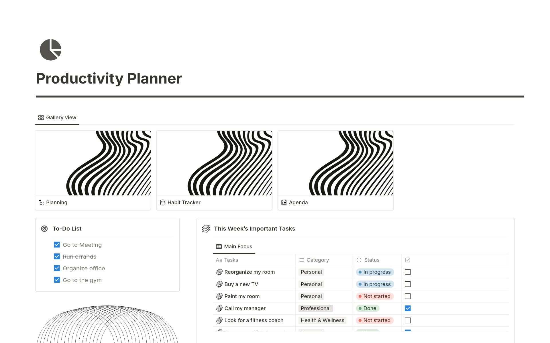 A template preview for Productivity Planner