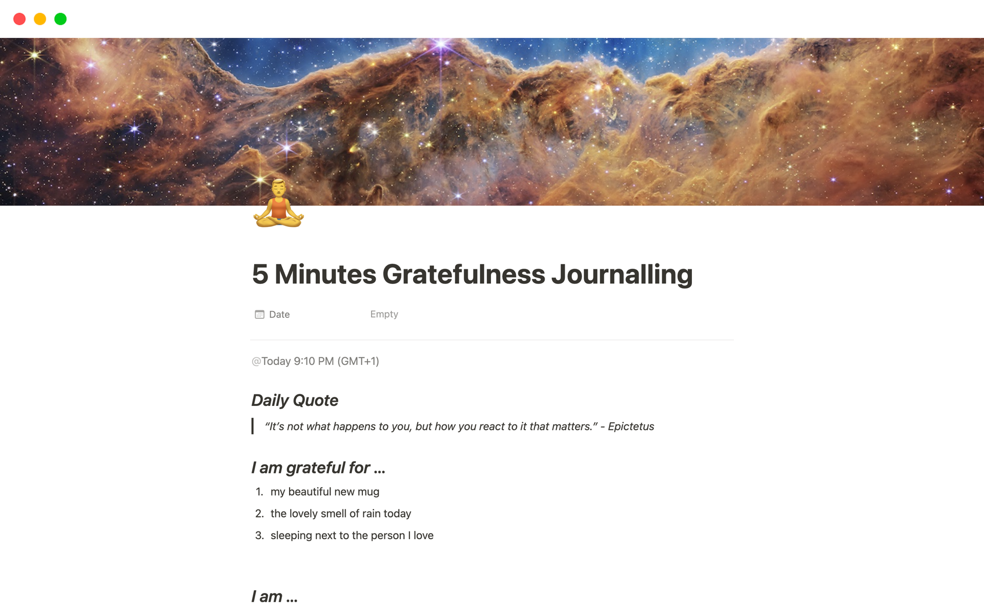 A template preview for 5 Minutes Gratefulness Journalling