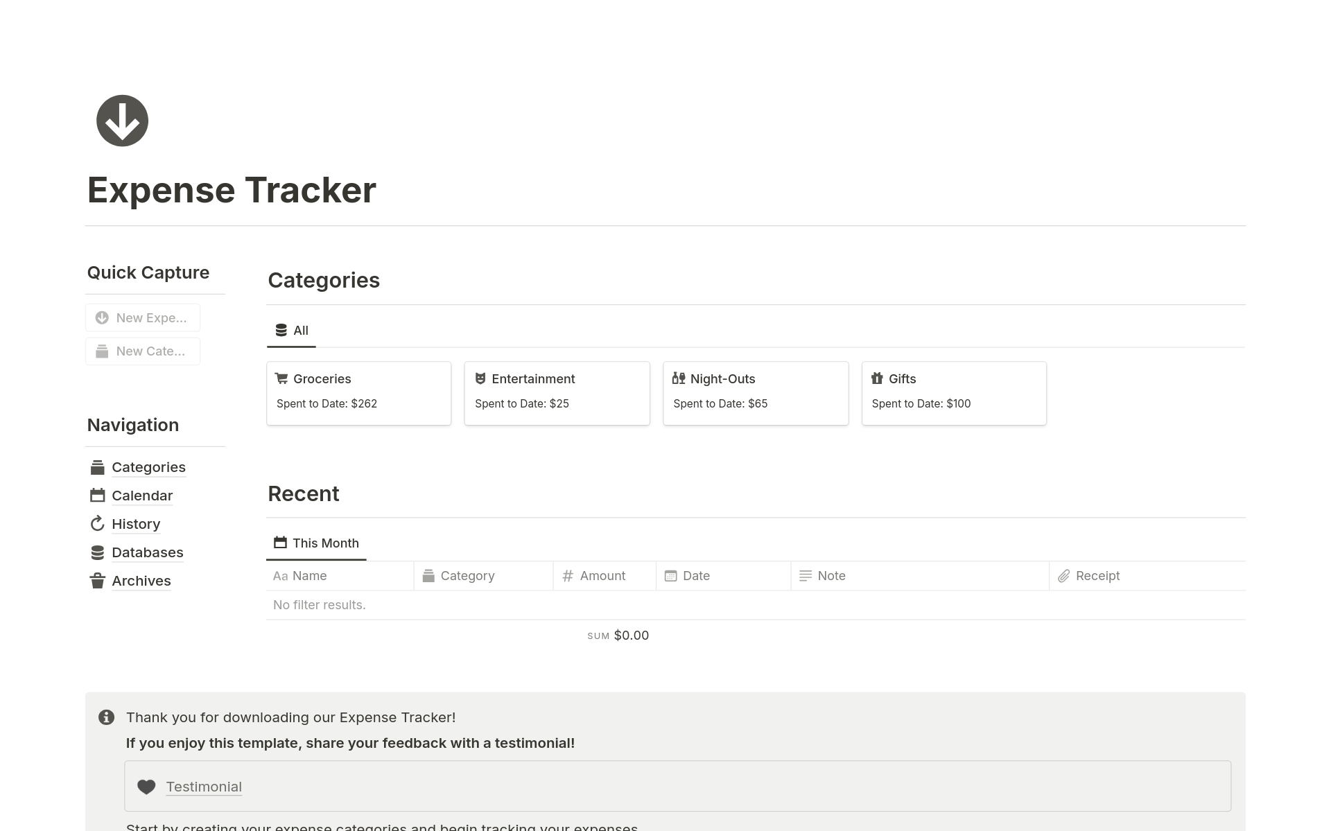 A template preview for Expense Tracker