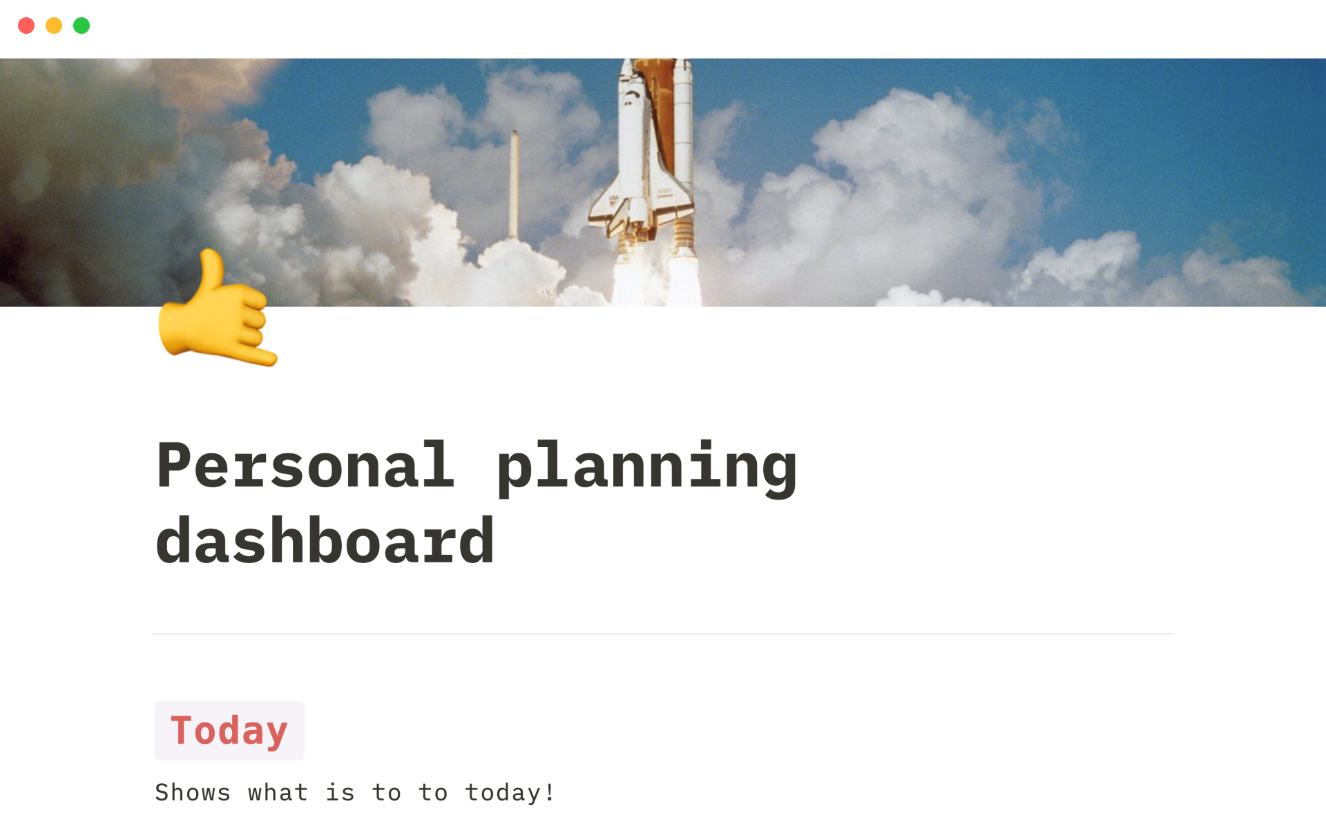 A template preview for Personal planning dashboard