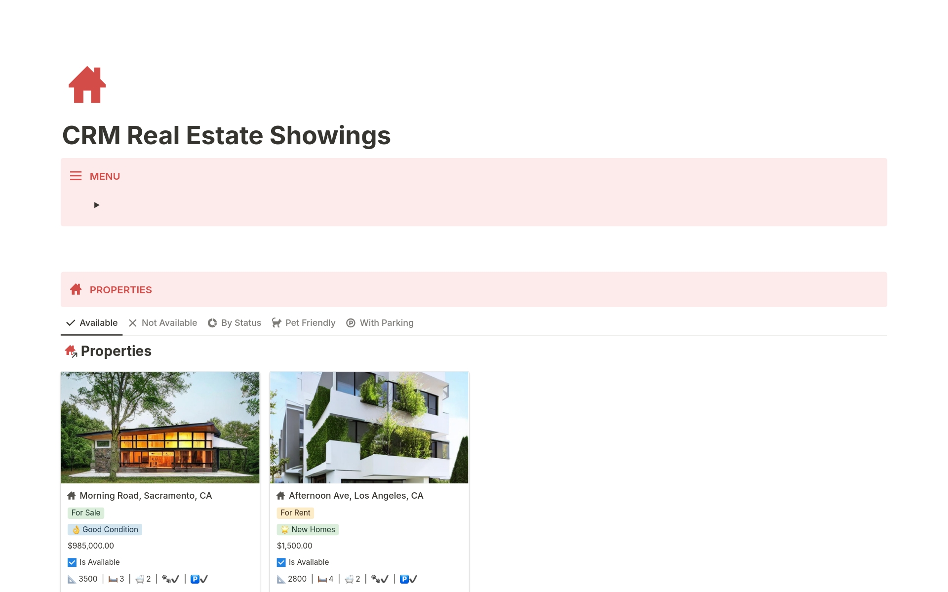 A template preview for CRM Real Estate Showings