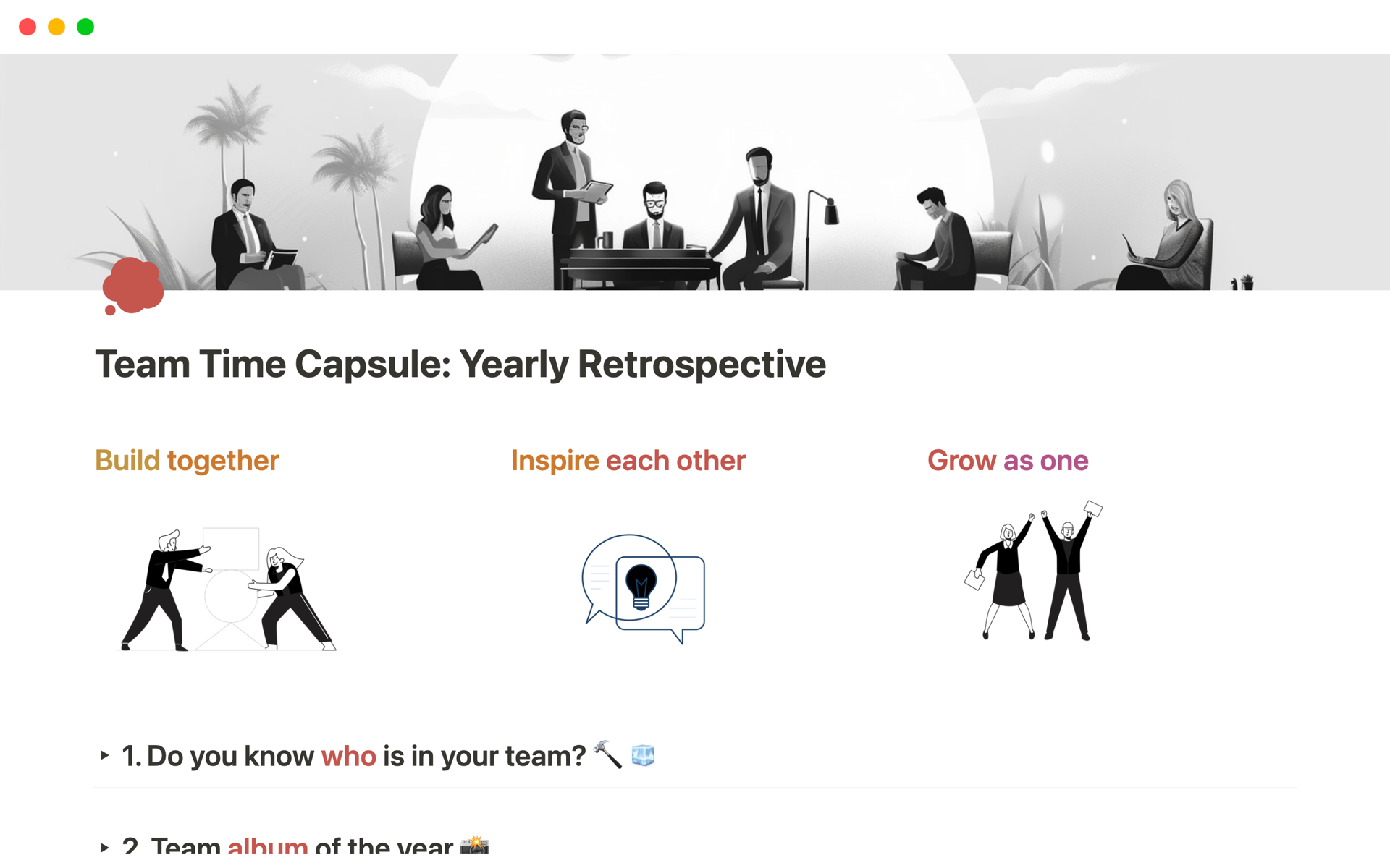 A template preview for Team Time Capsule: Yearly Retrospective 