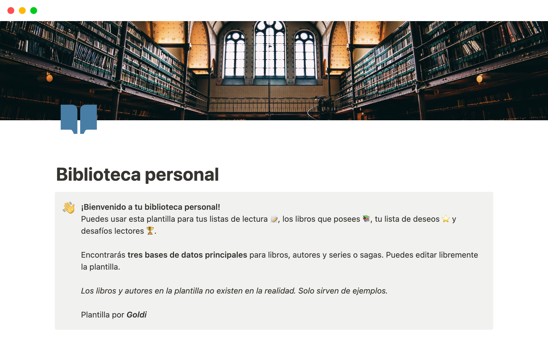 A template preview for Biblioteca personal