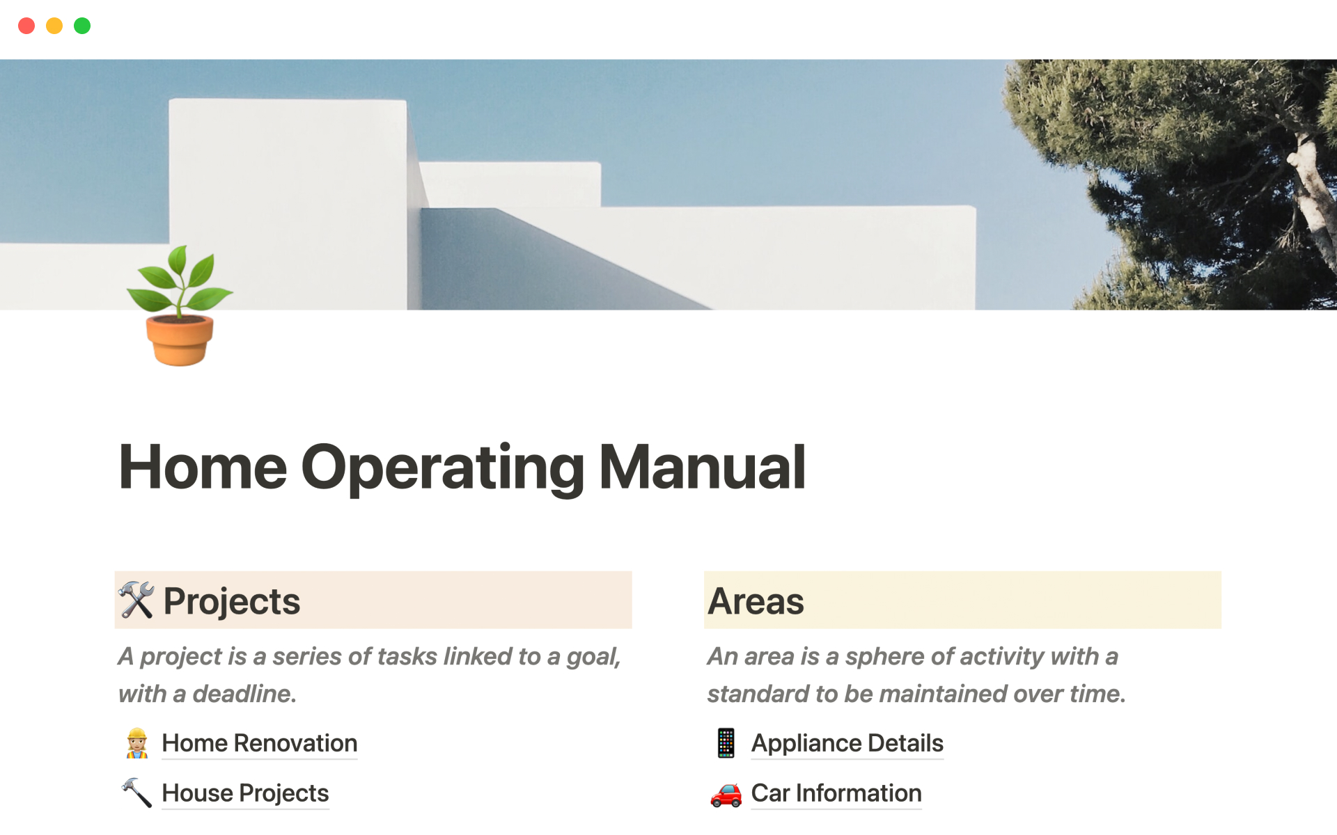 A template preview for Home operating manual
