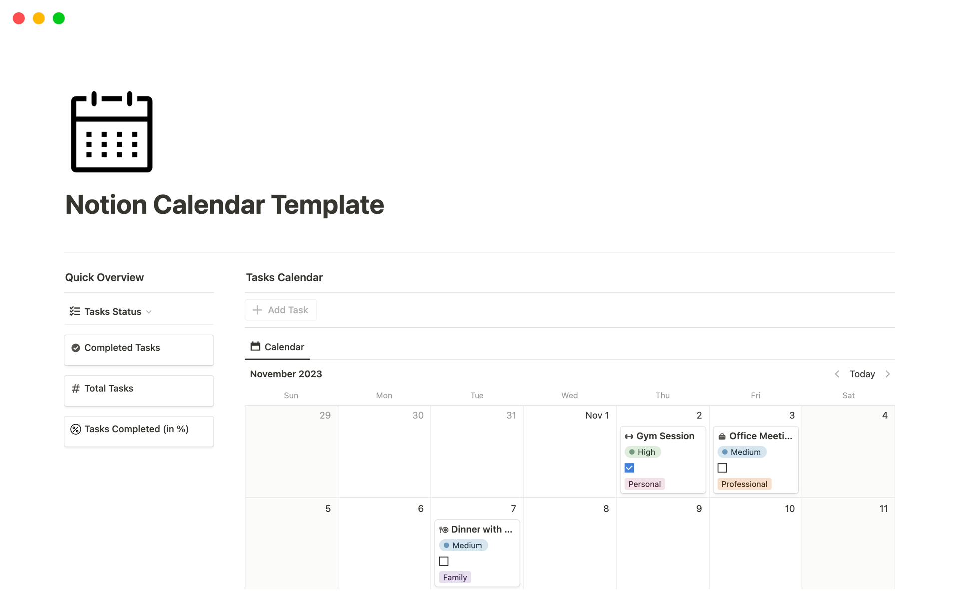 A template preview for Calendar Planner