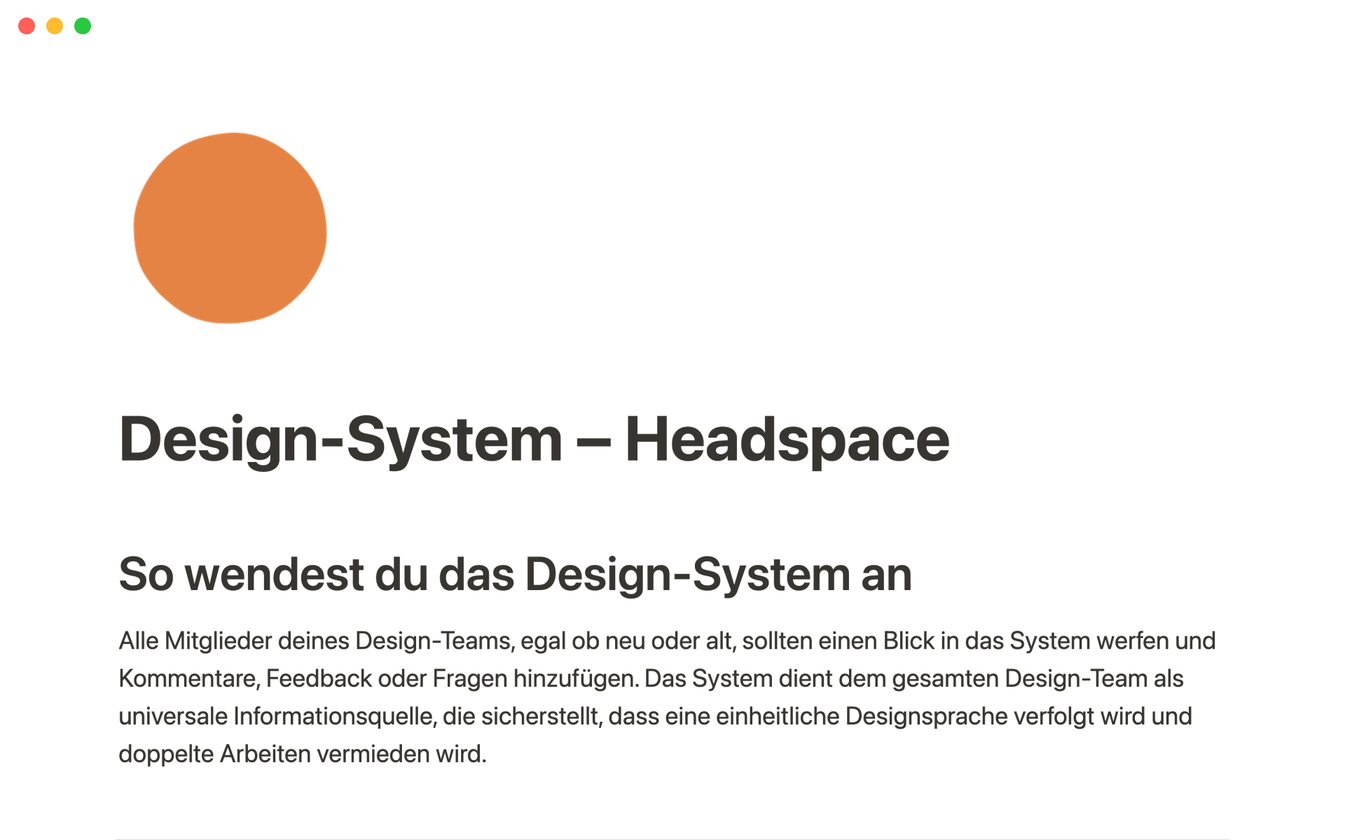Eine Vorlagenvorschau für Design-System – Headspace