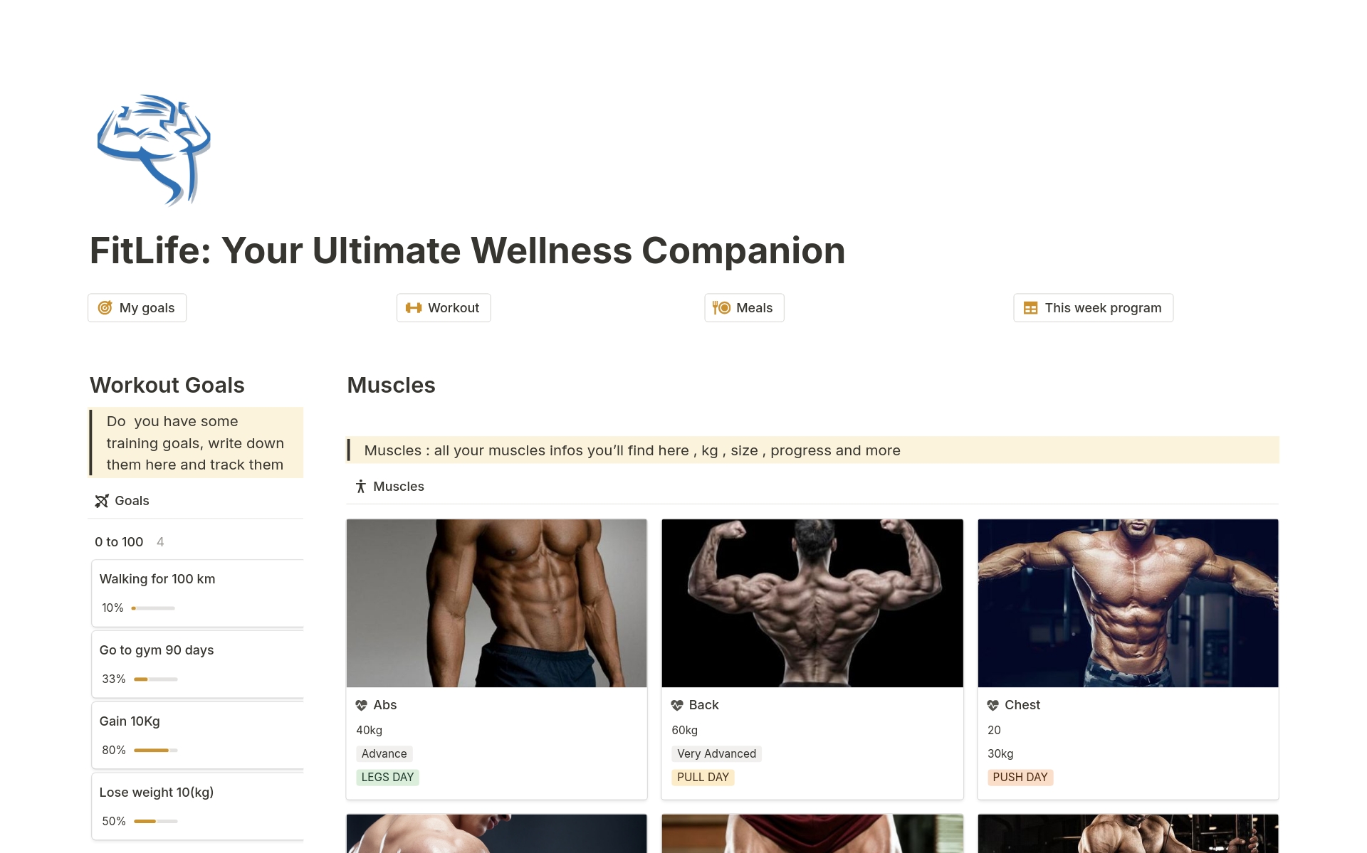 En forhåndsvisning av mal for FitLife: Your Ultimate Wellness Companion