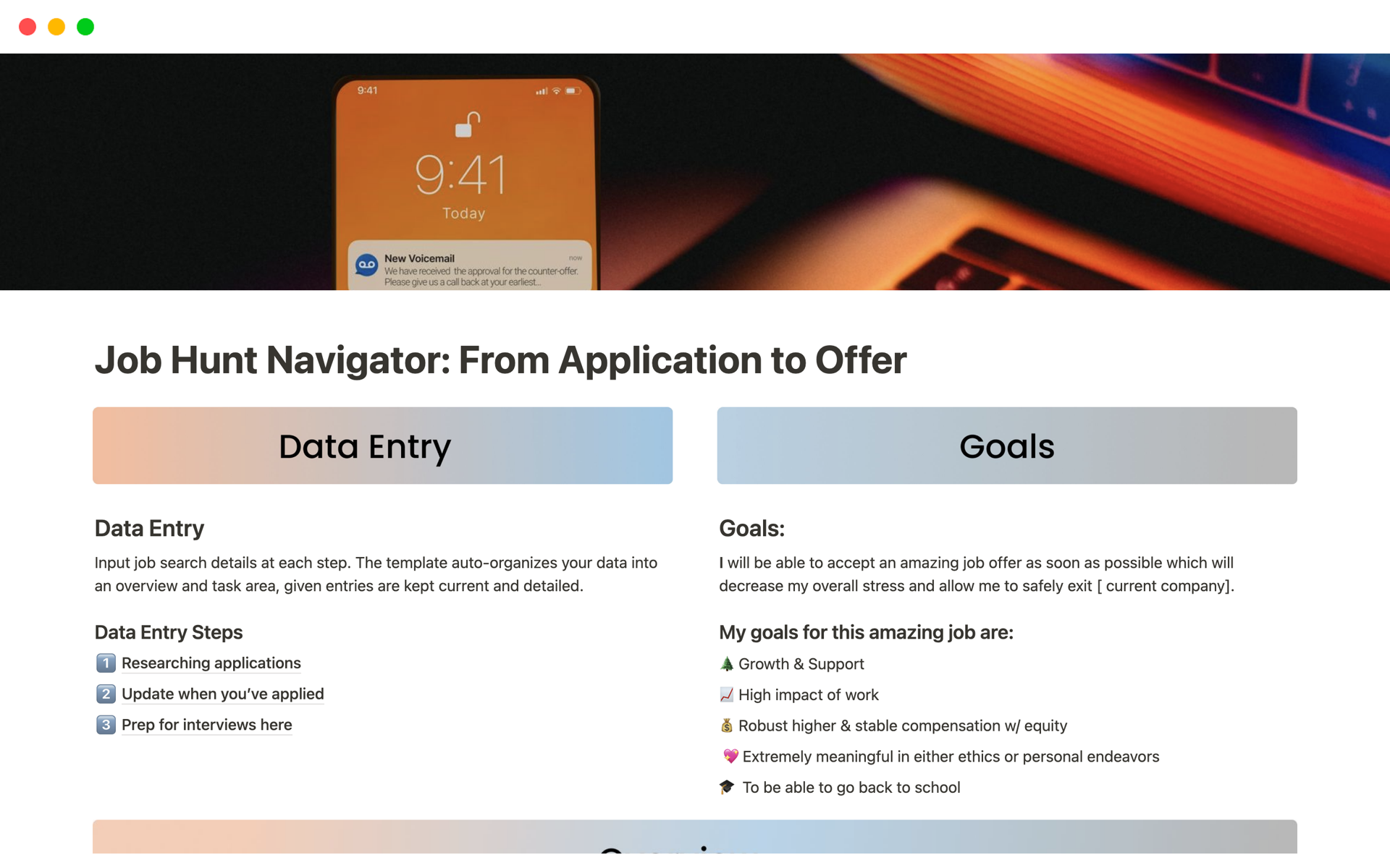 Aperçu du modèle de Job Hunt Navigator: From Application to Offer