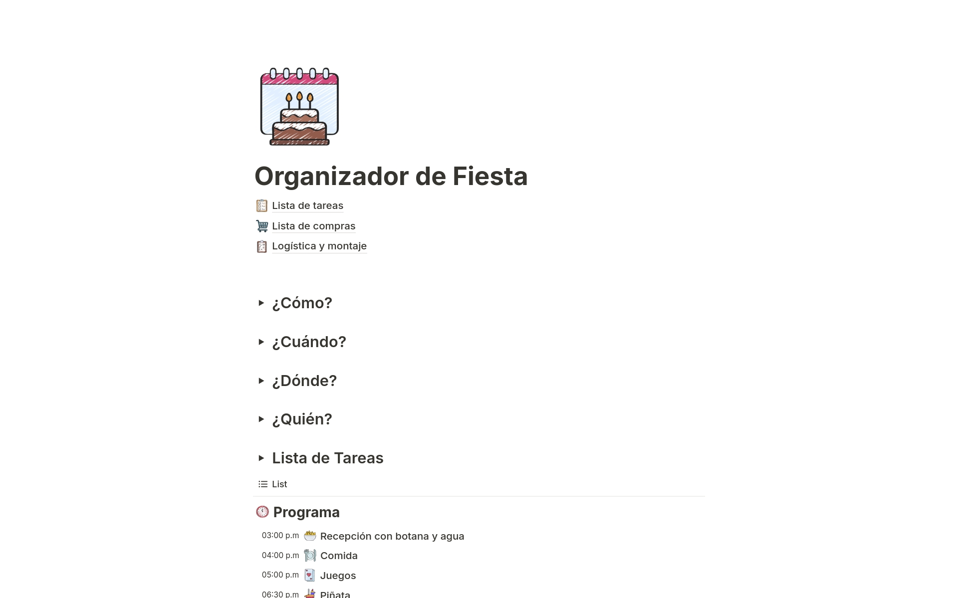 Vista previa de una plantilla para Organizador de Fiesta