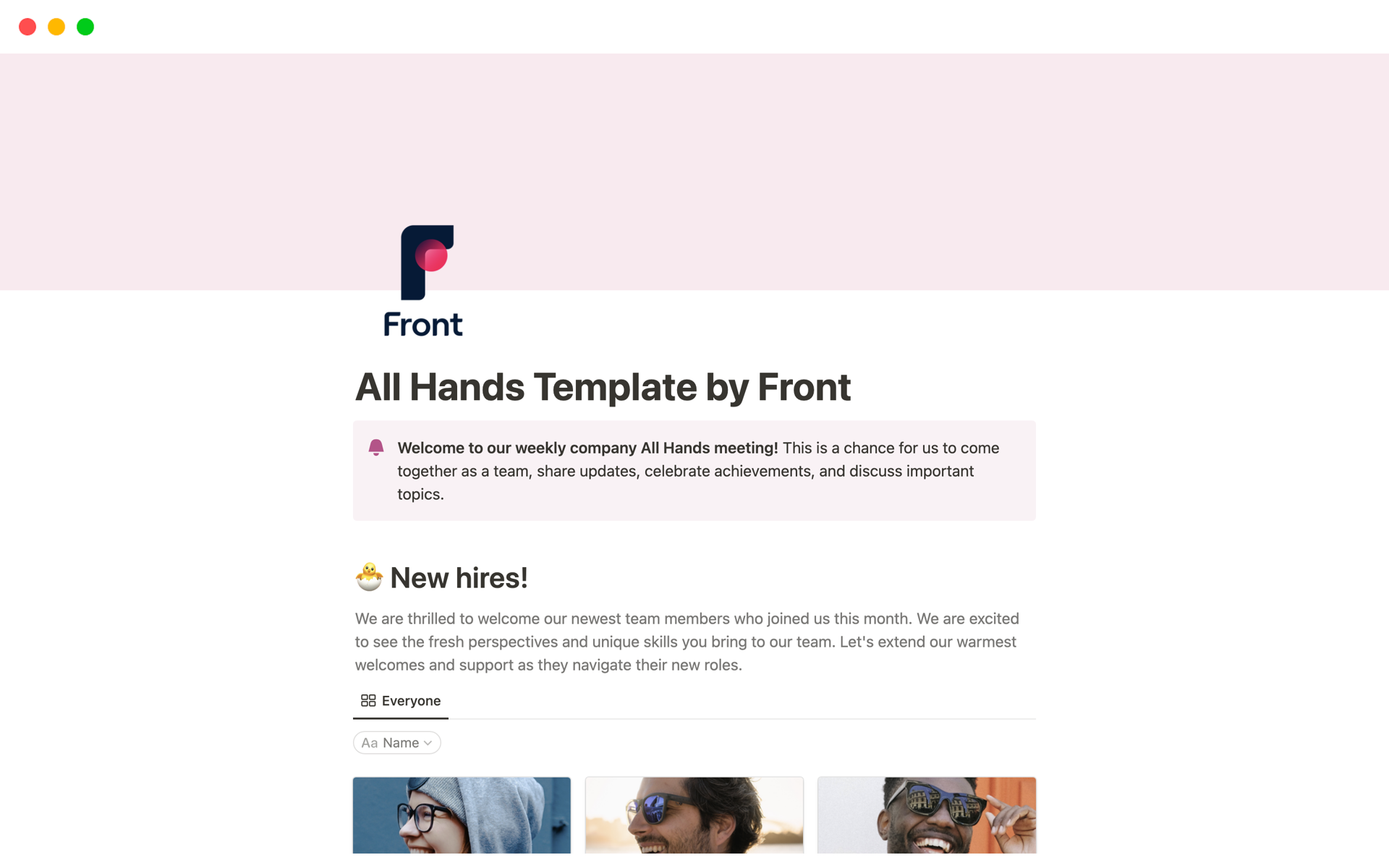 A template preview for All Hands Template by Front