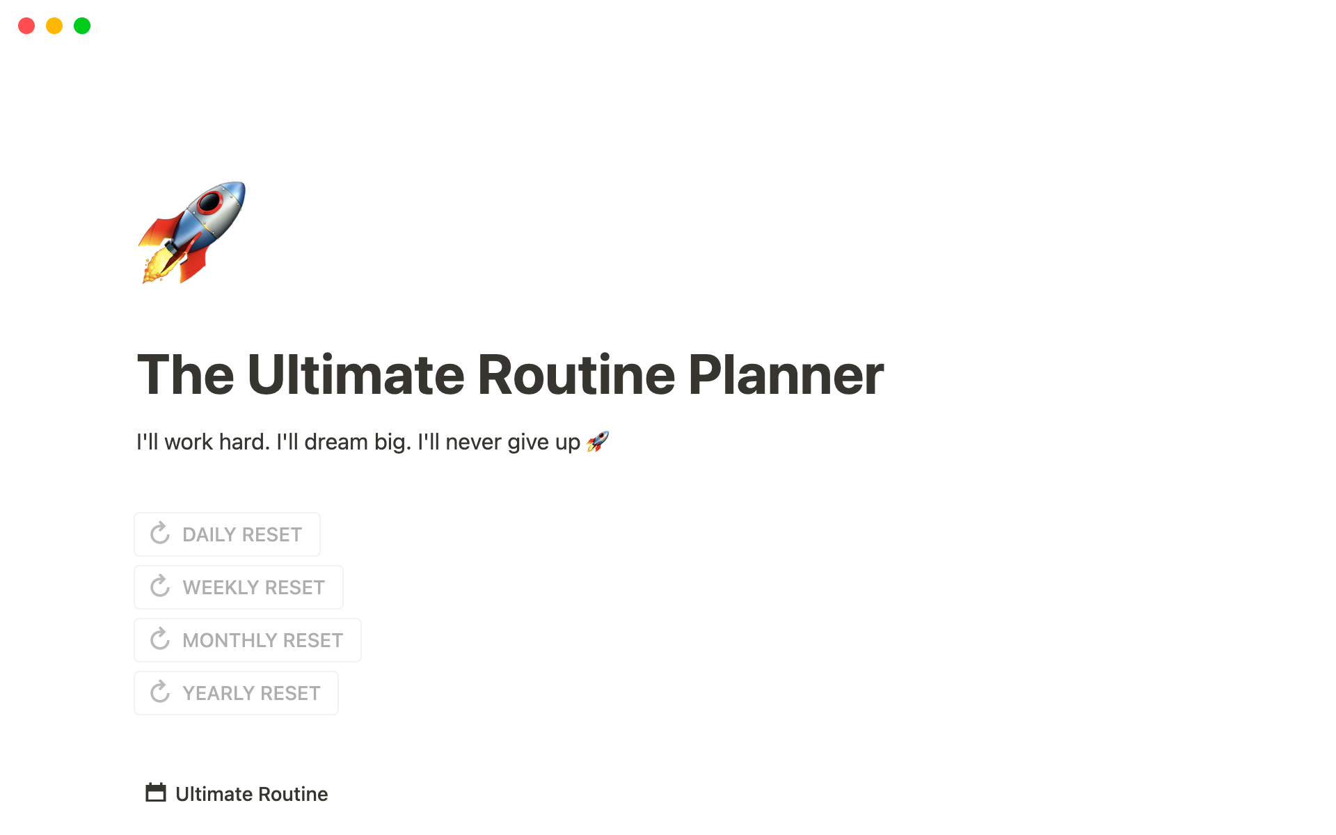 The Ultimate Routine Plannerのテンプレートのプレビュー