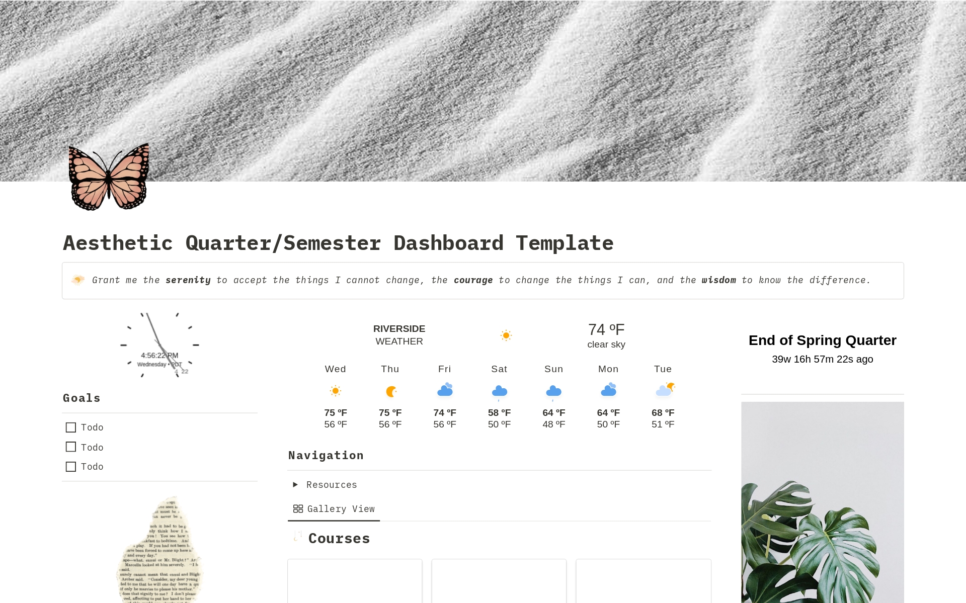 A template preview for Aesthetic Quarter/Semester Dashboard