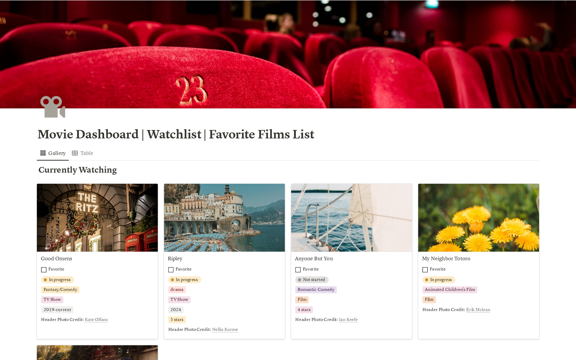 Eine Vorlagenvorschau für Movie Dashboard | Watchlist