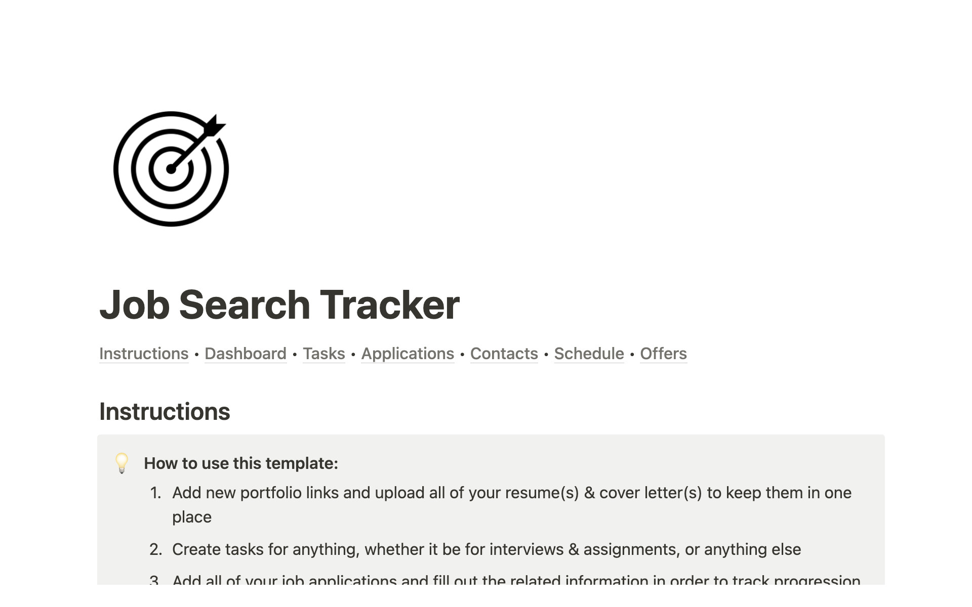 A template preview for Job Search Tracker