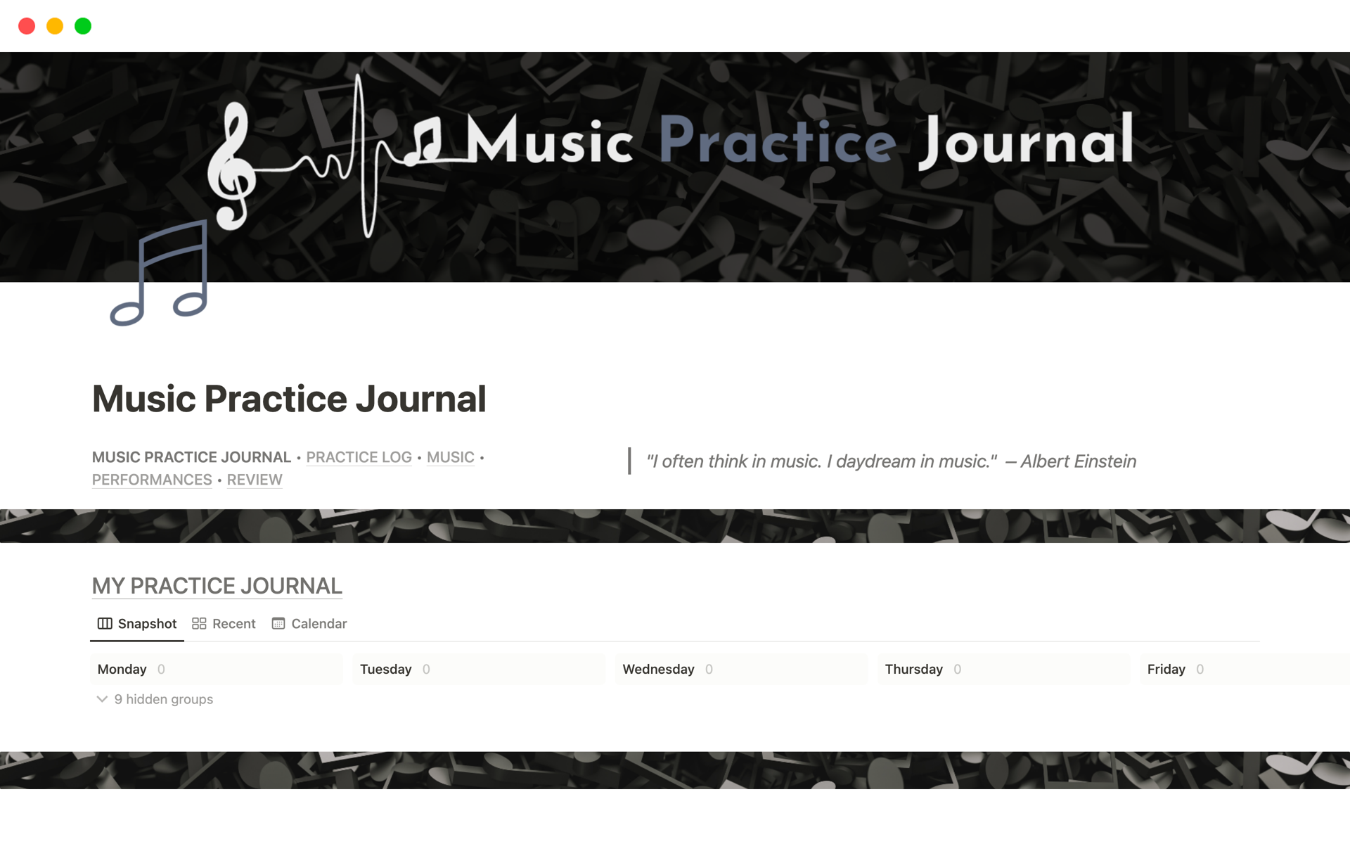 Music Practice Journal Notion Template