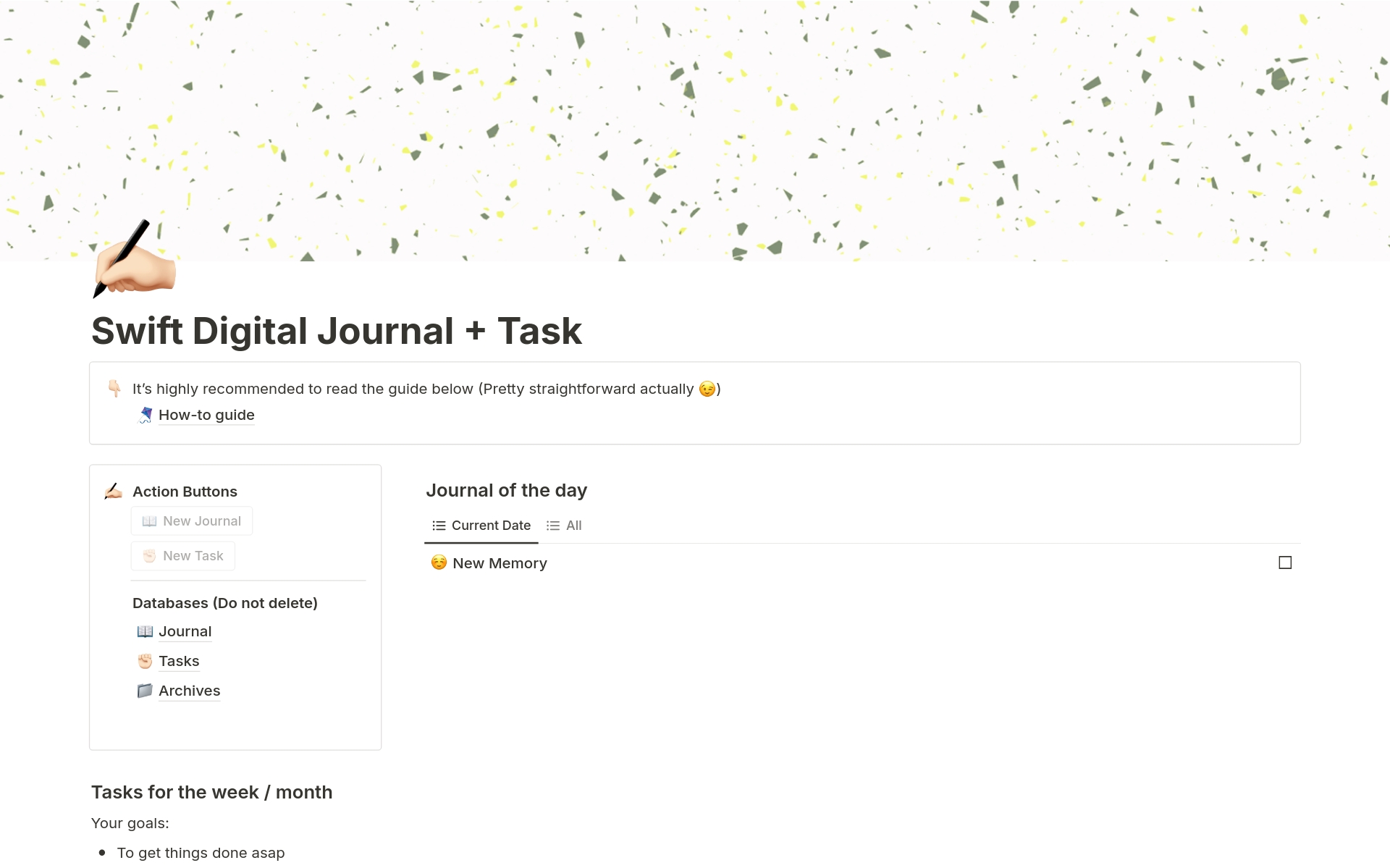Vista previa de una plantilla para Swift Digital & Journal Task