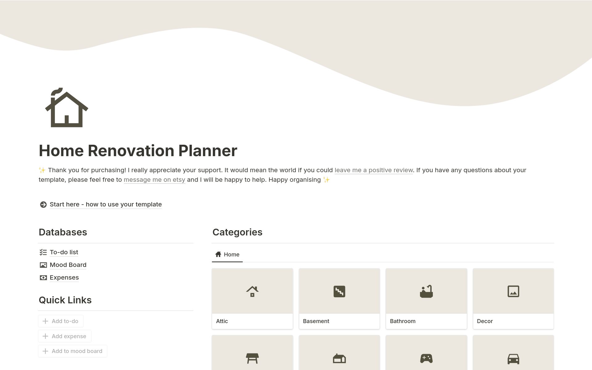 A template preview for House Renovation Planner