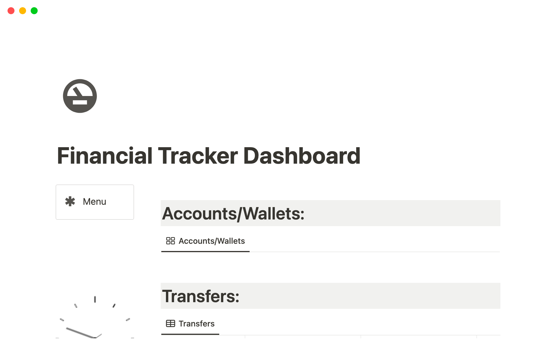 A template preview for Financial tracker