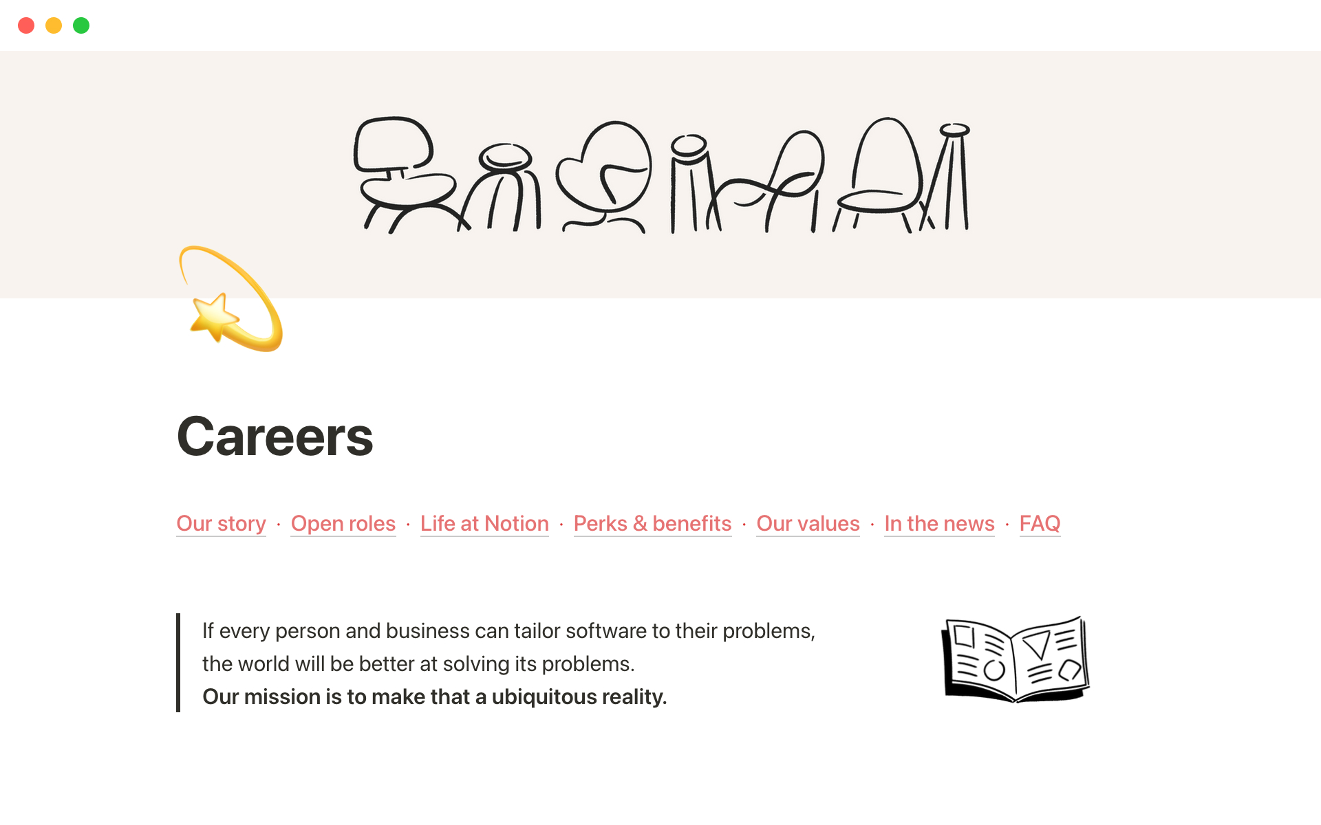 A template preview for Notion's careers page