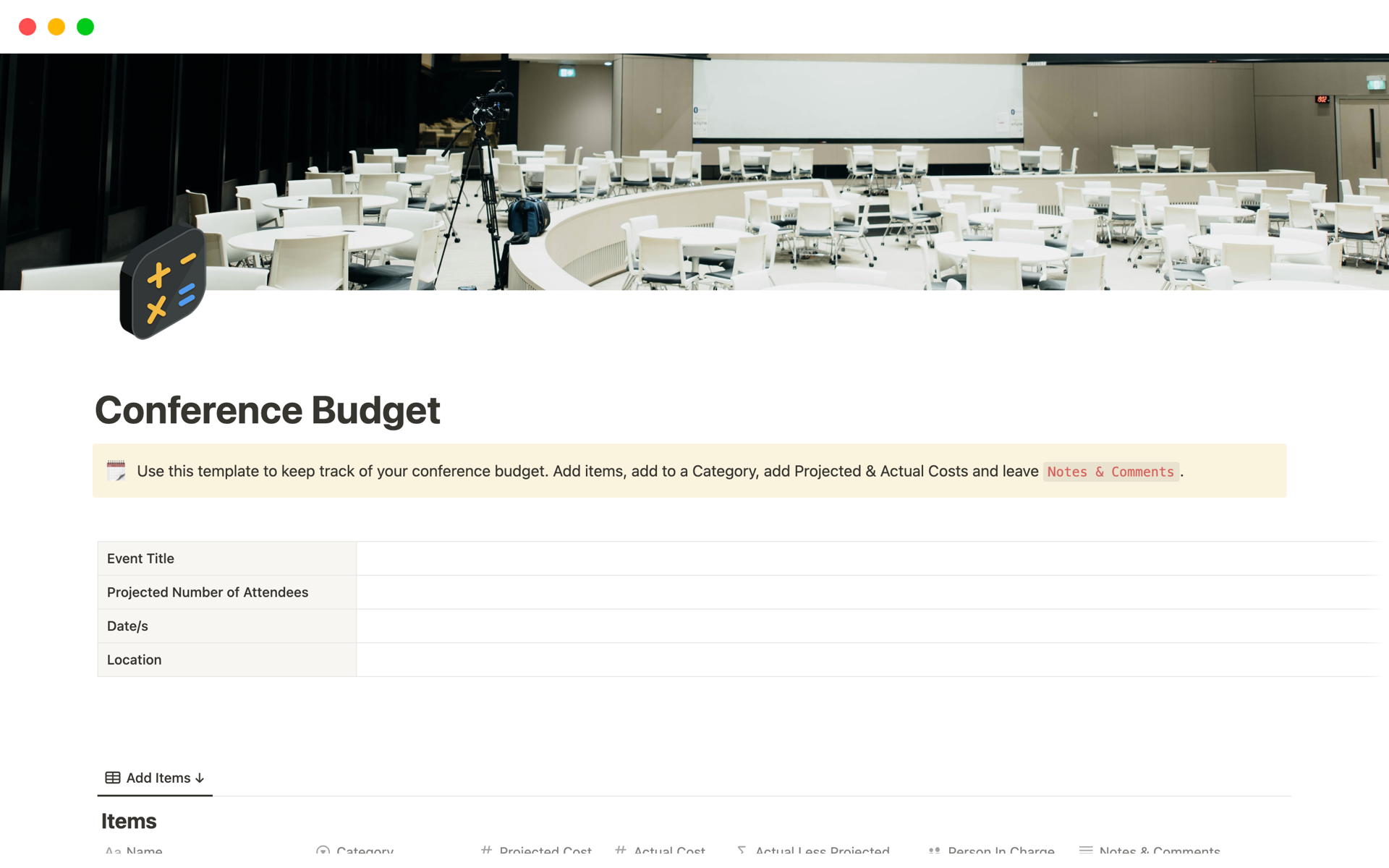 Conference Budget Notion Template