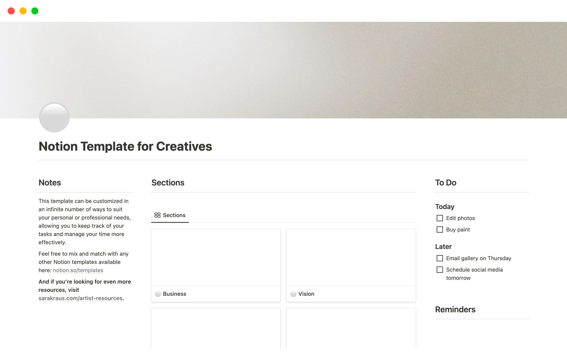 Creatives & Artists Notion Template