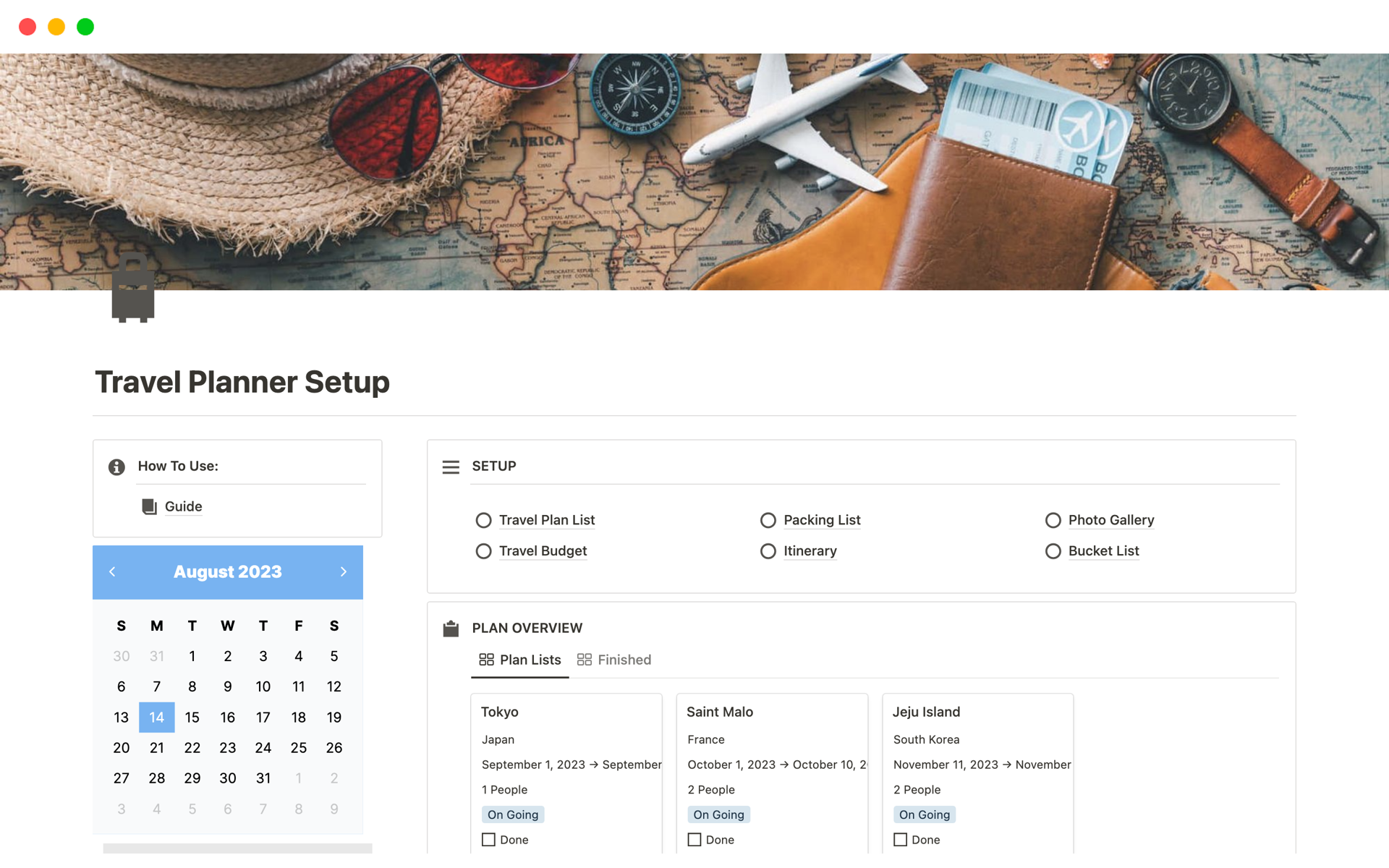 Create Your Travel Plan with Ease Using This Travel Planner Setup.