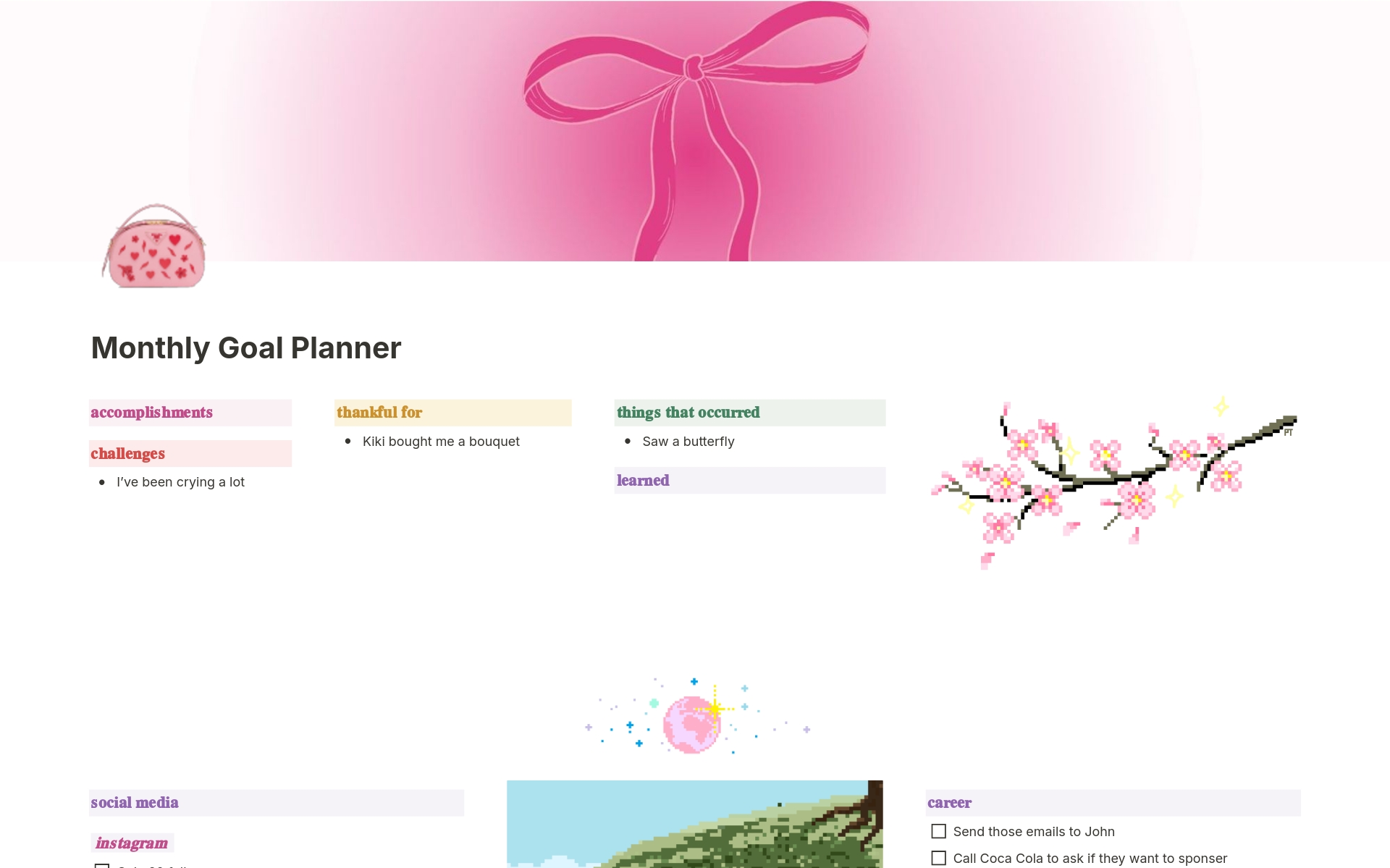 A template preview for Pink Aesthetic Monthly Planner 