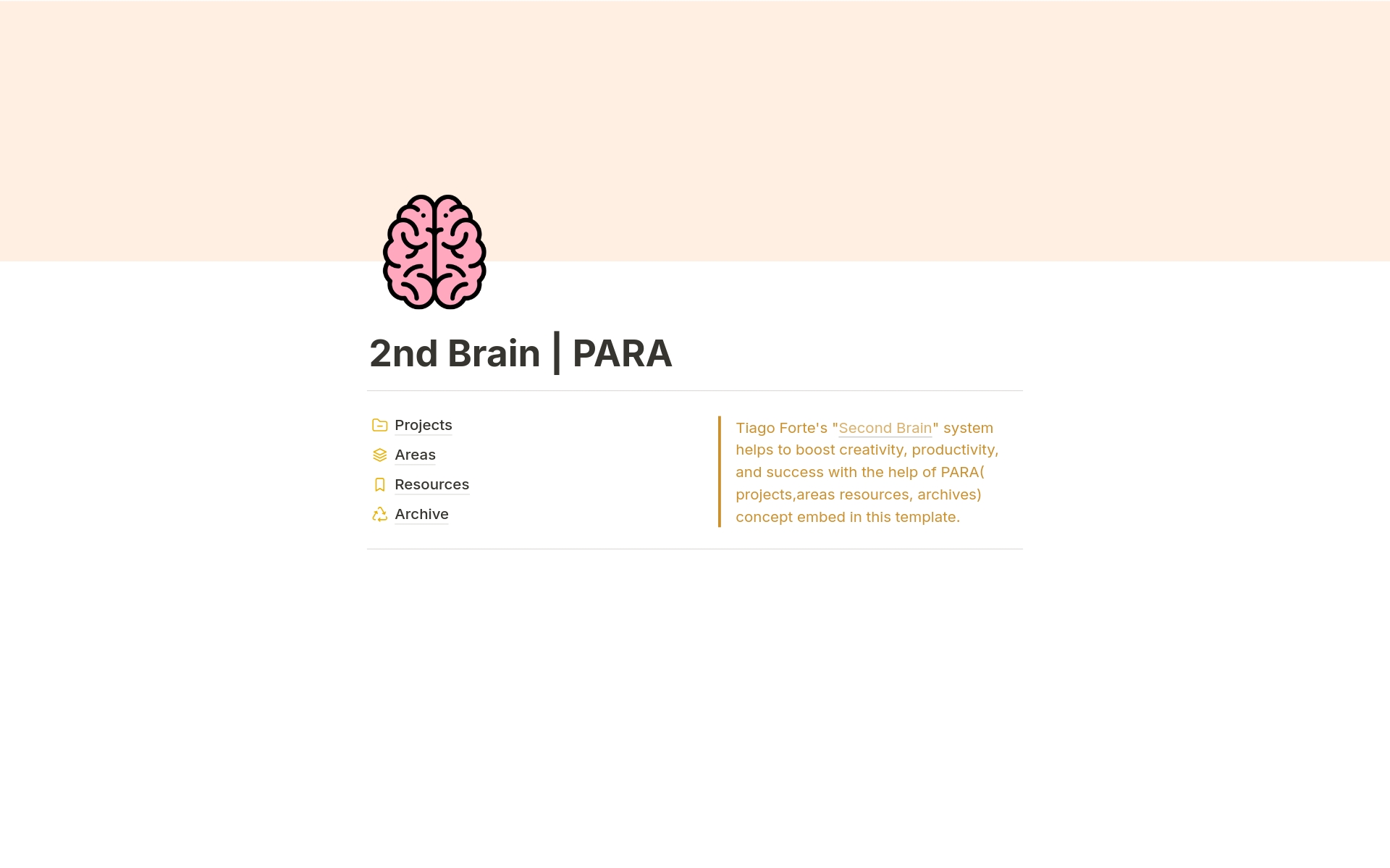 A template preview for 2nd Brain | PARA 