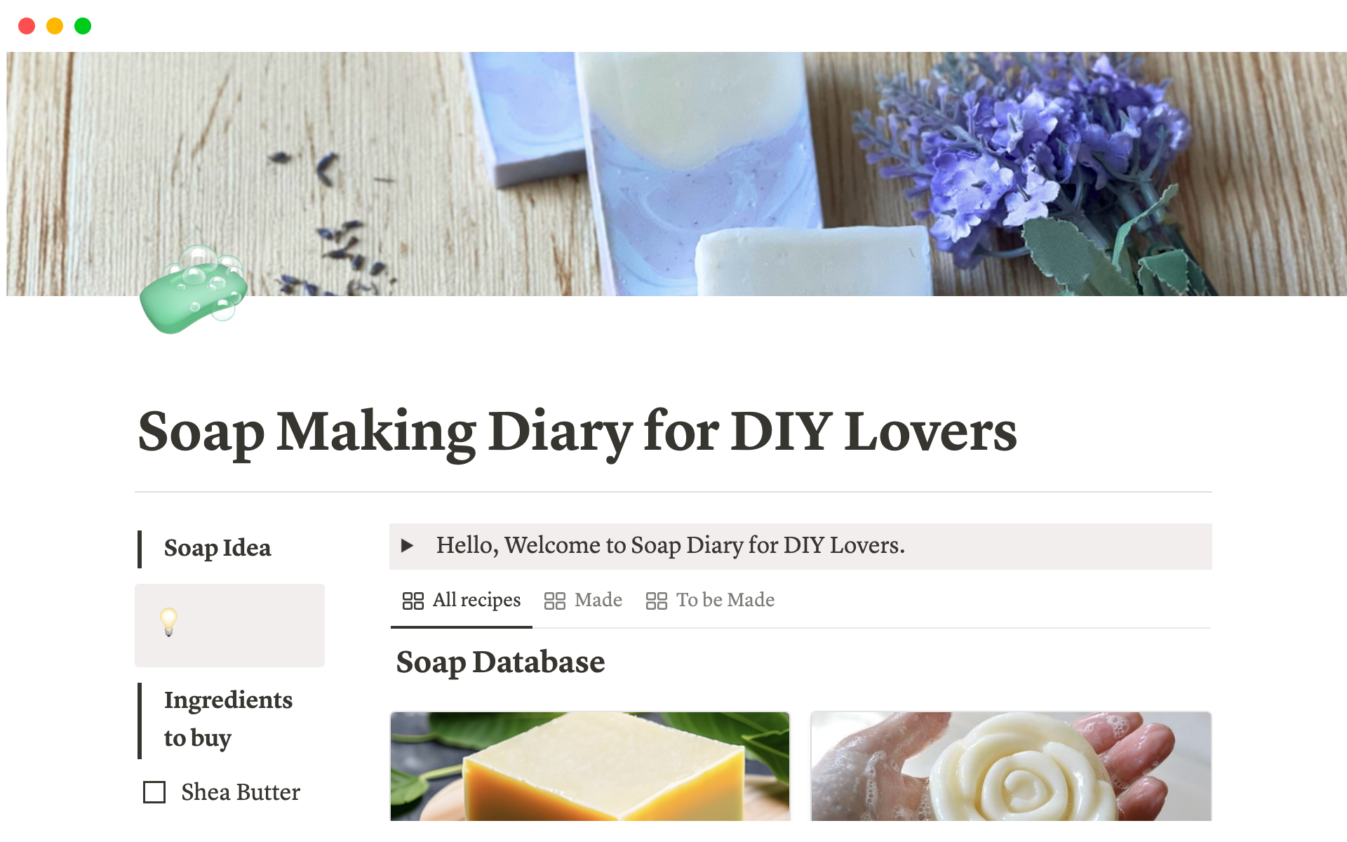 Mallin esikatselu nimelle Soap Making Diary for DIY Lovers